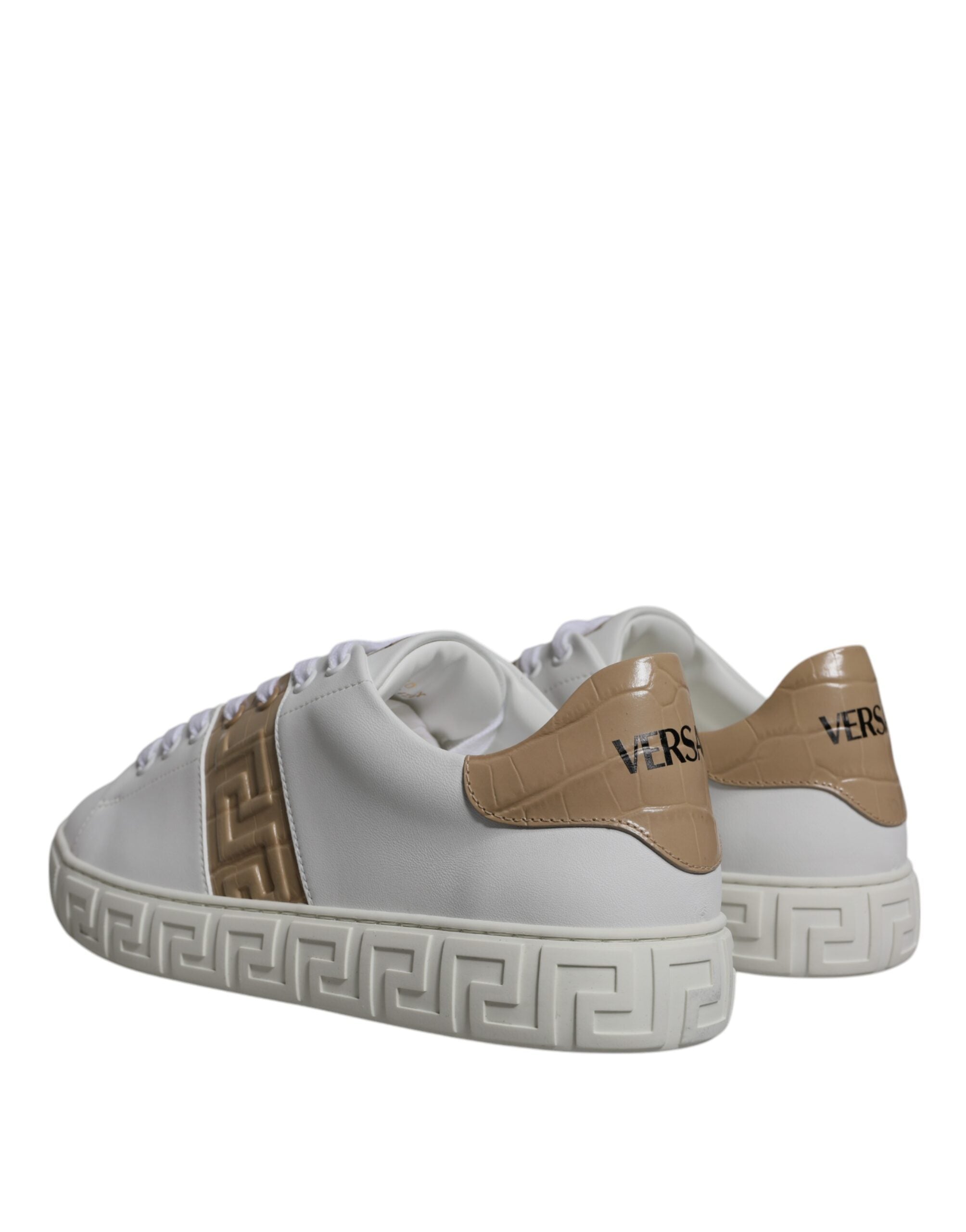Versace Wit Bruin Greca Print TPU Lage Herensneakers