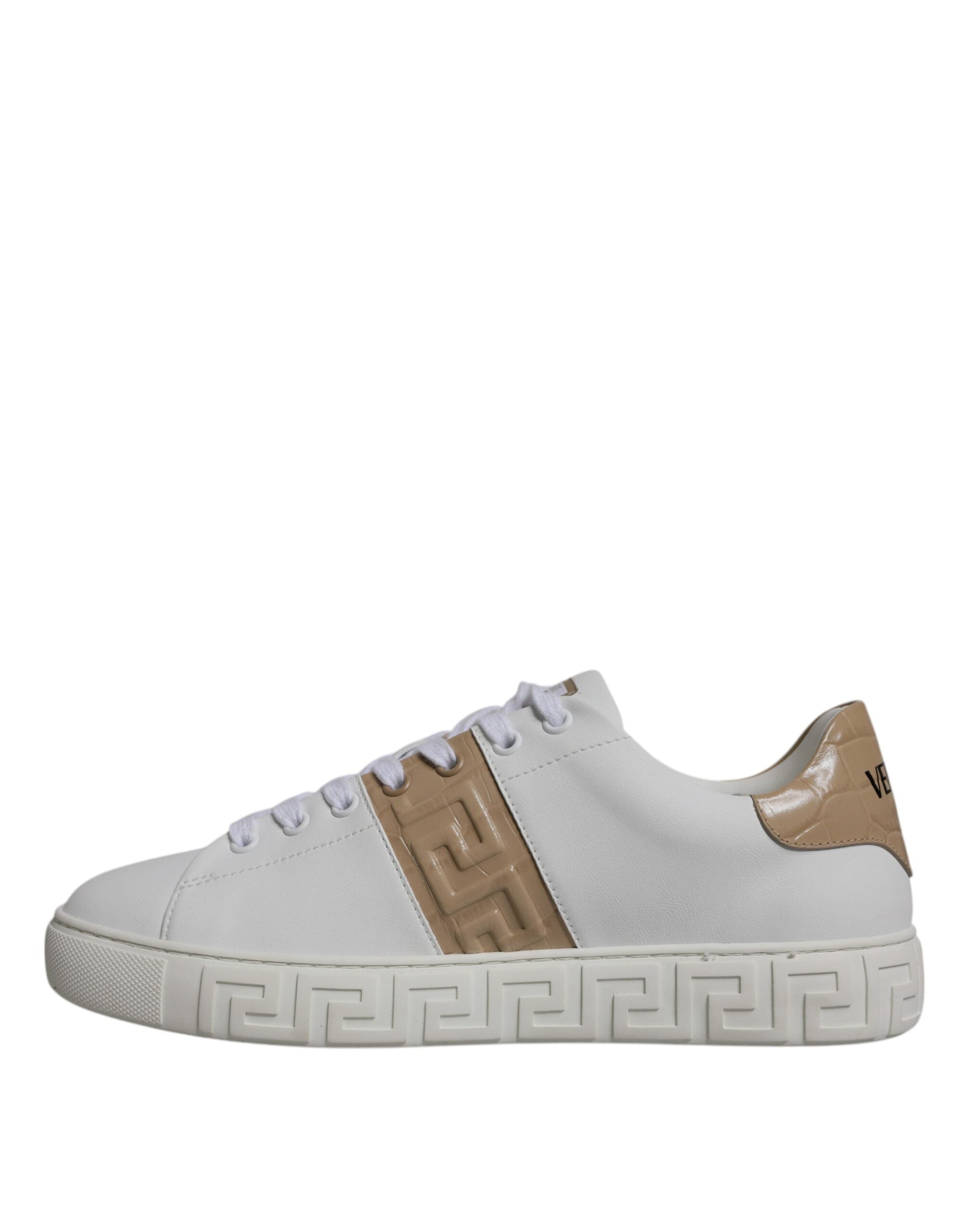 Versace Wit Bruin Greca Print TPU Lage Herensneakers