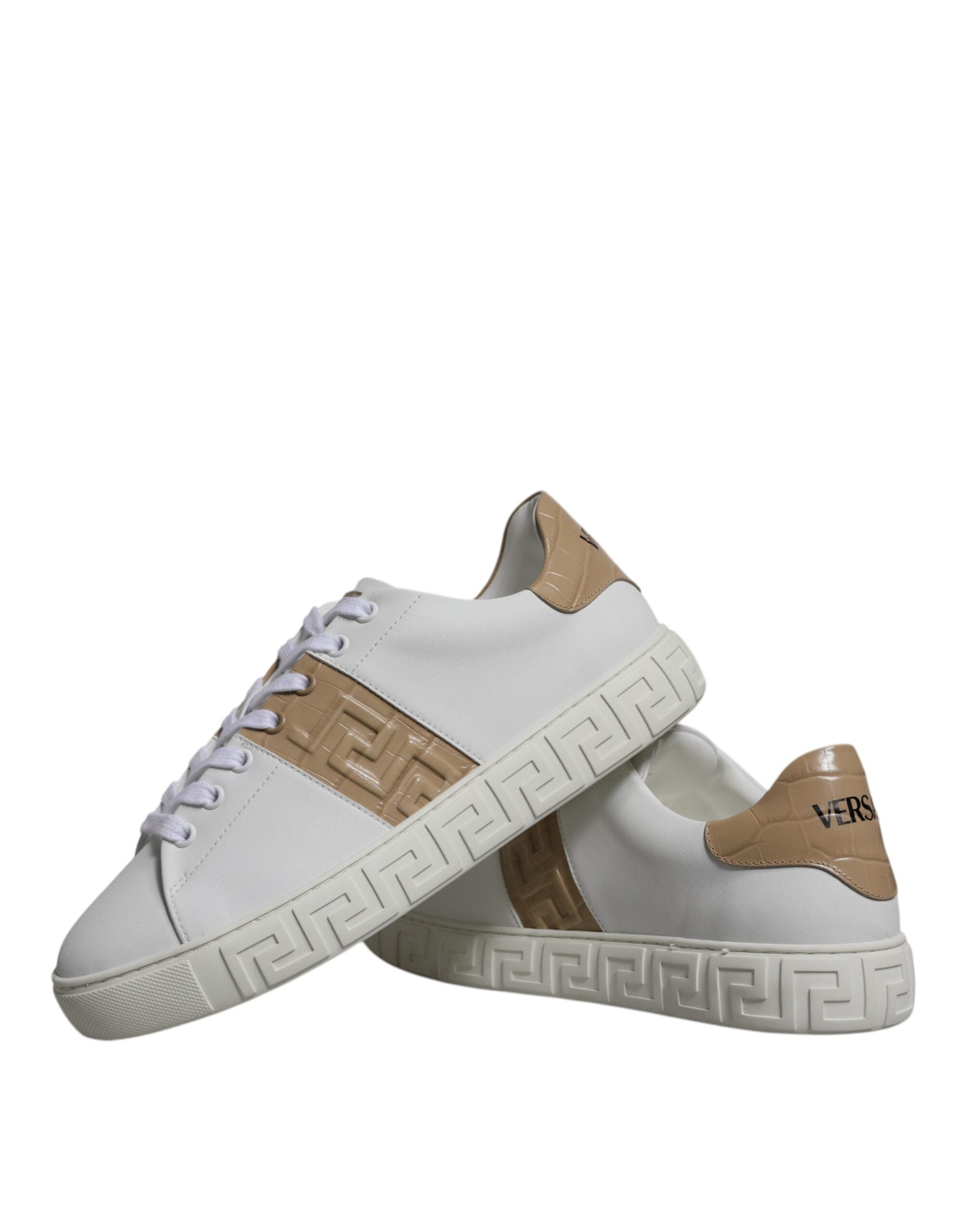 Versace Wit Bruin Greca Print TPU Lage Herensneakers