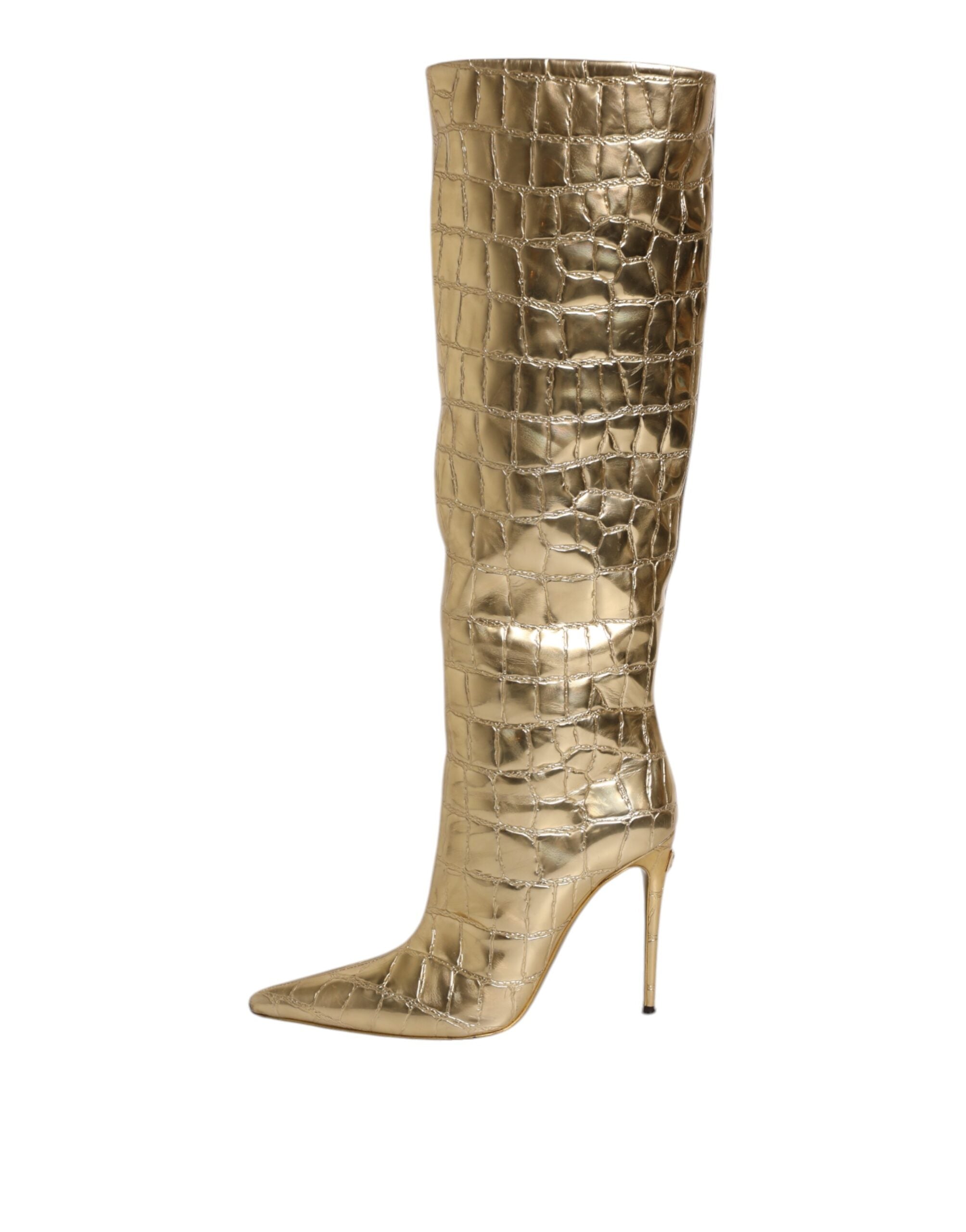 Dolce & Gabbana Gold Leather Stiletto Heel High Boots Shoes
