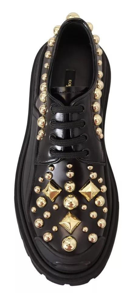 Dolce & Gabbana Zwarte Leren Trekking Derby Schoenen met Versieringen