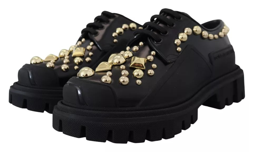 Dolce & Gabbana Zwarte Leren Trekking Derby Schoenen met Versieringen