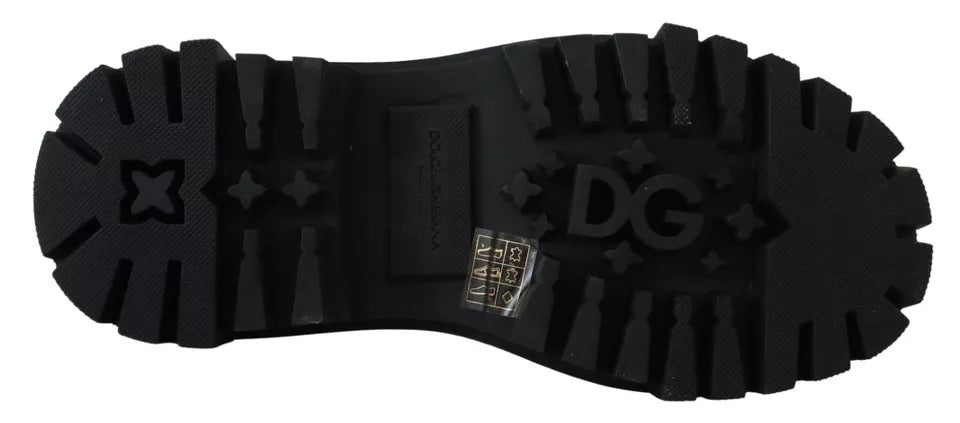 Dolce & Gabbana Zwarte Leren Trekking Derby Schoenen met Versieringen