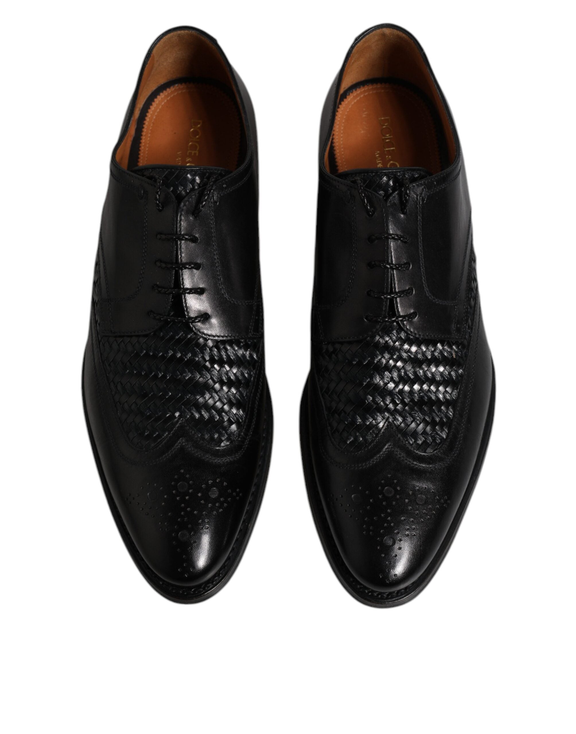 Dolce & Gabbana Black Leather Derby Wingtip Lace-Up Formal Dress Shoes