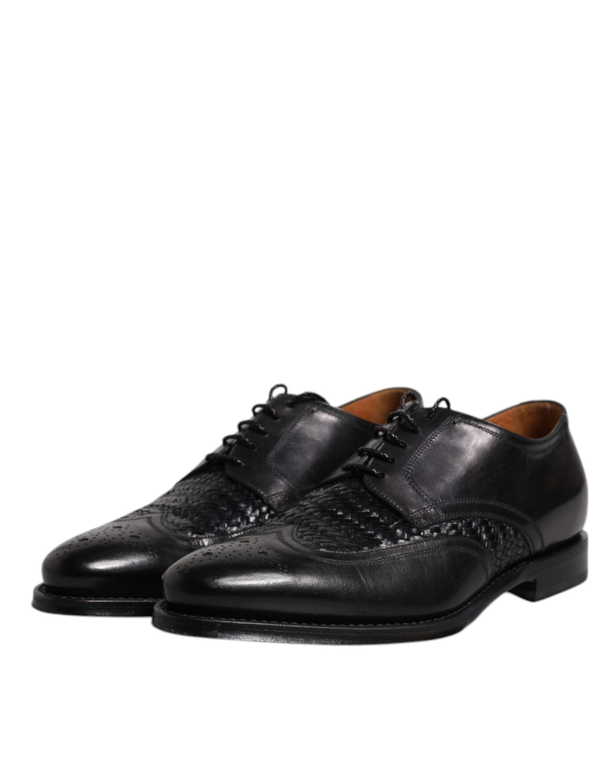 Dolce & Gabbana Black Leather Derby Wingtip Lace-Up Formal Dress Shoes