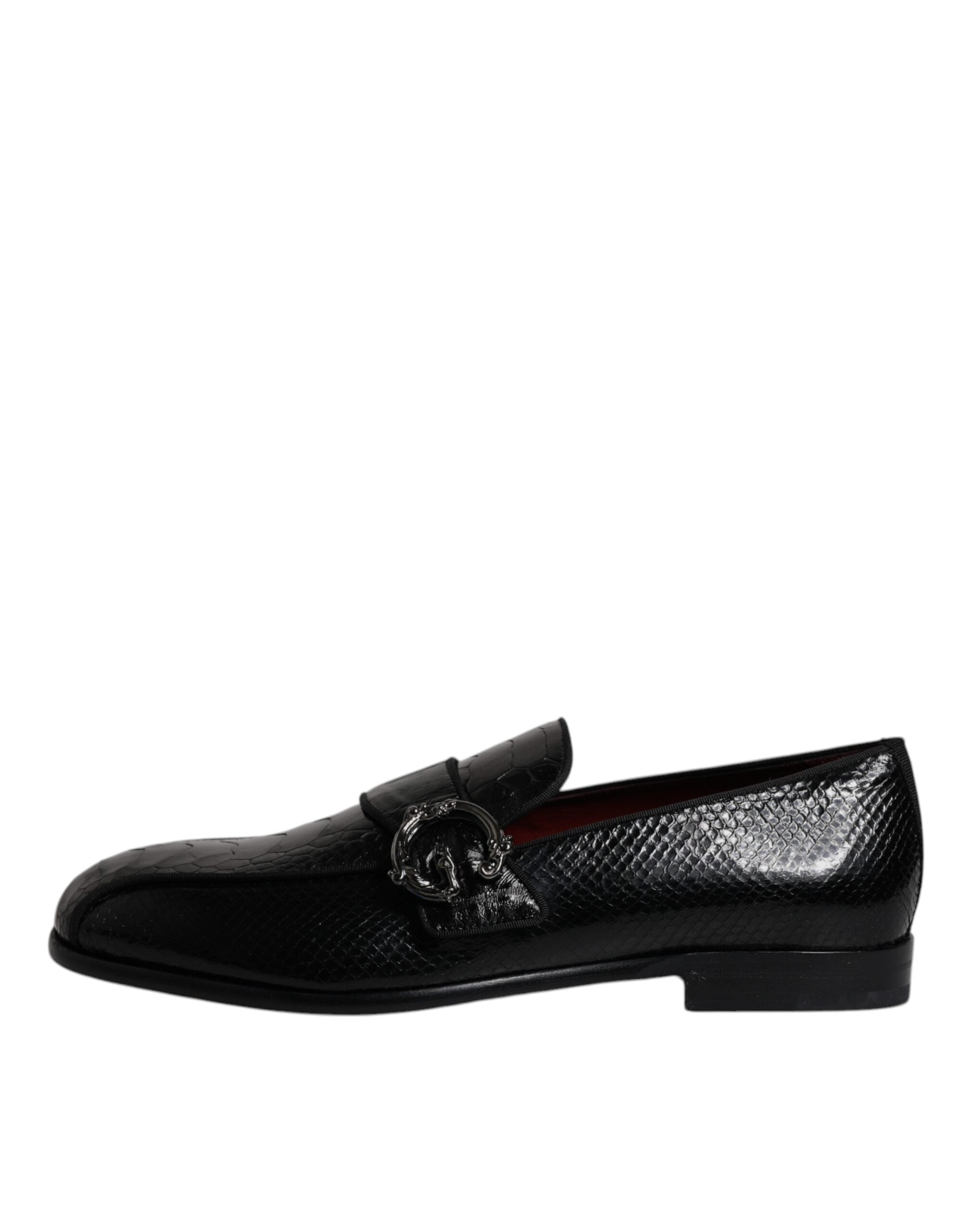 Dolce & Gabbana Zwarte Loafers van Exotisch Leer met DG-logo Formele Schoenen