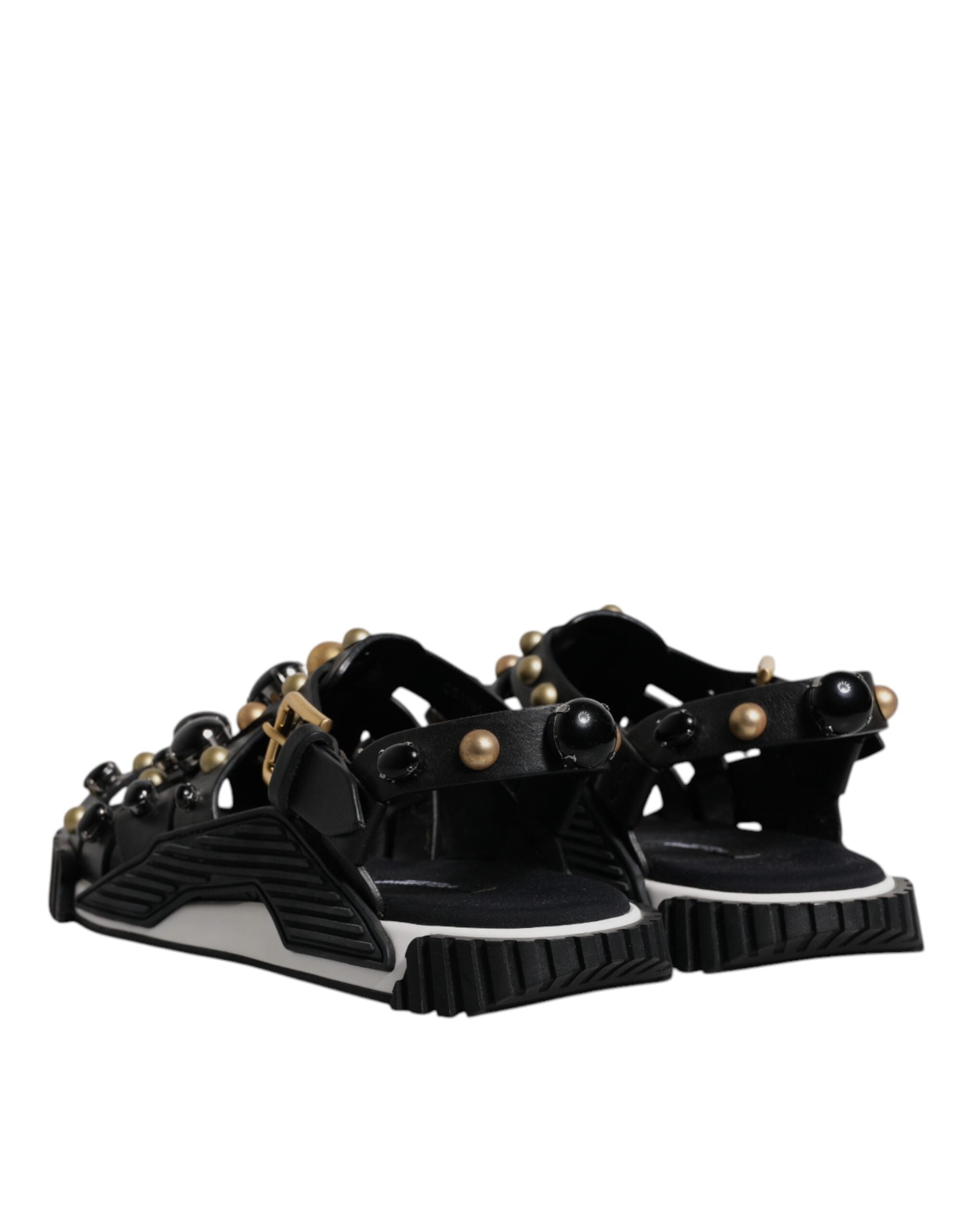Dolce & Gabbana Black Leather Studded Slide Sandals Shoes
