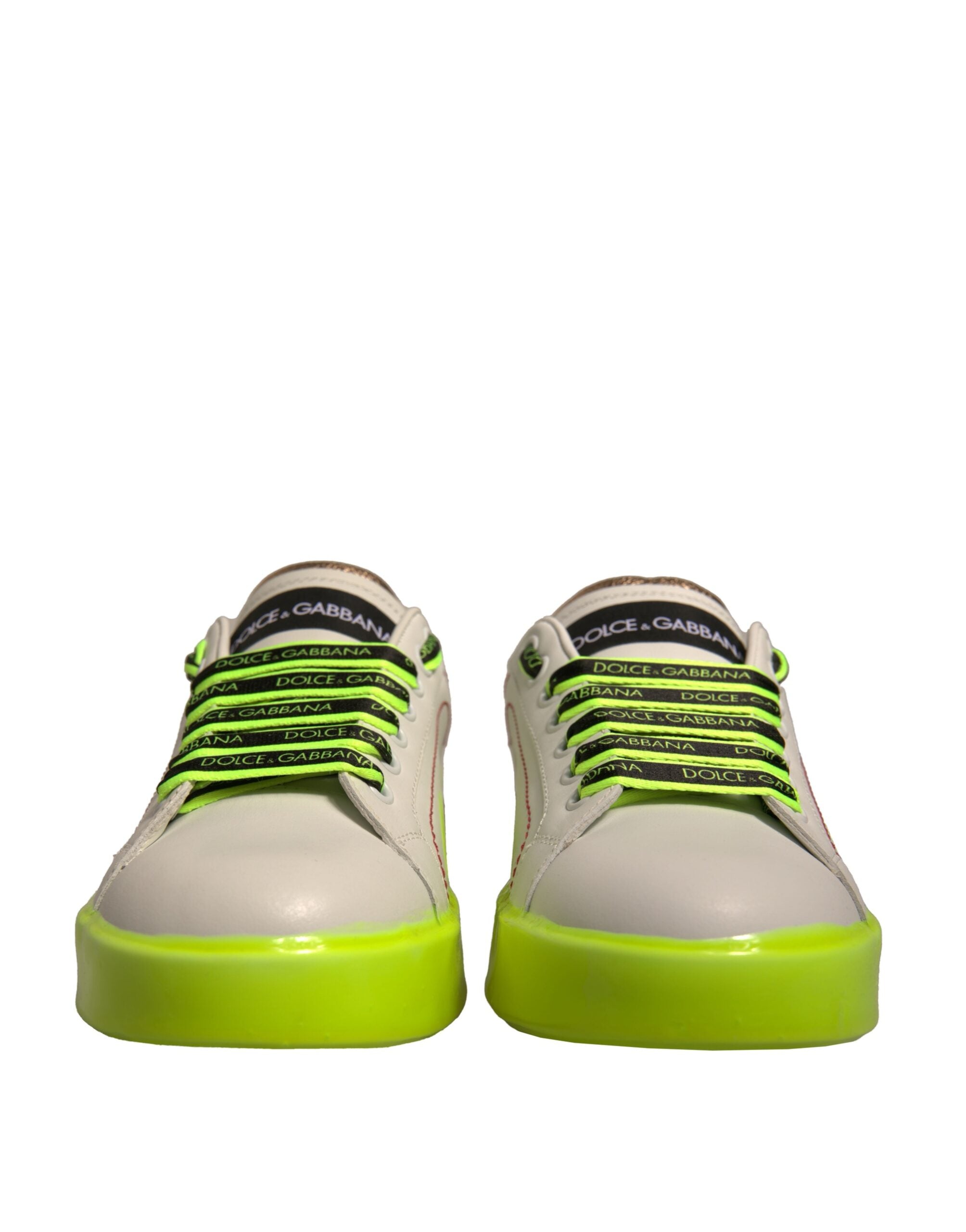 Dolce & Gabbana Wit Geel Portofino Leren Sneakers Schoenen