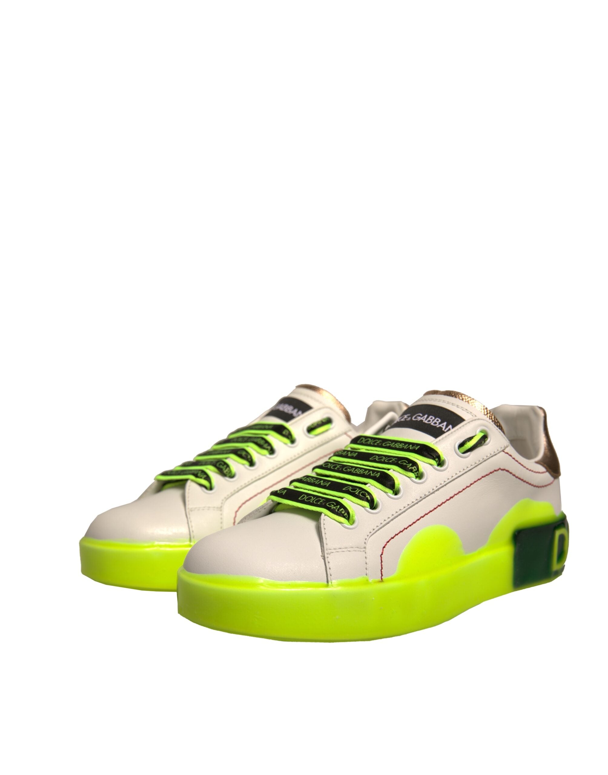 Dolce & Gabbana Wit Geel Portofino Leren Sneakers Schoenen