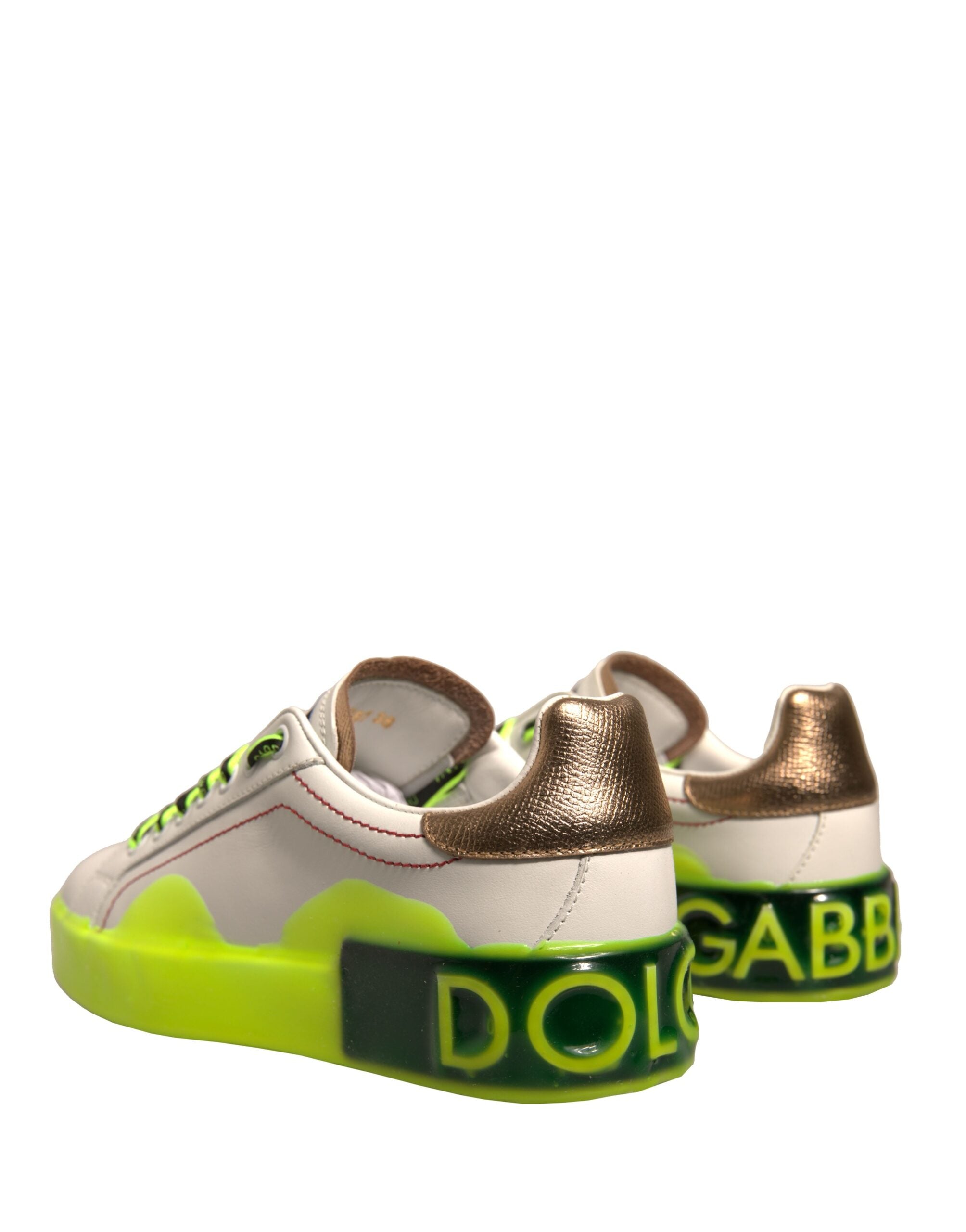 Dolce & Gabbana Wit Geel Portofino Leren Sneakers Schoenen