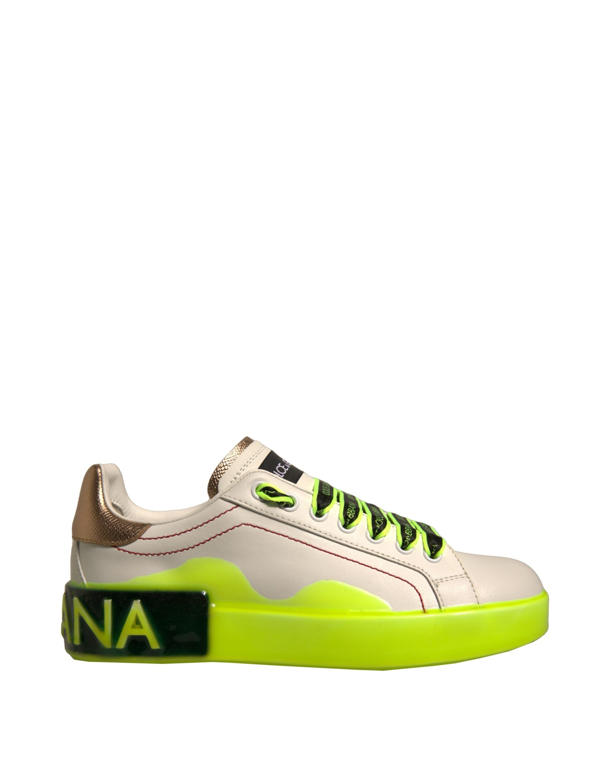 Dolce & Gabbana Wit Geel Portofino Leren Sneakers Schoenen
