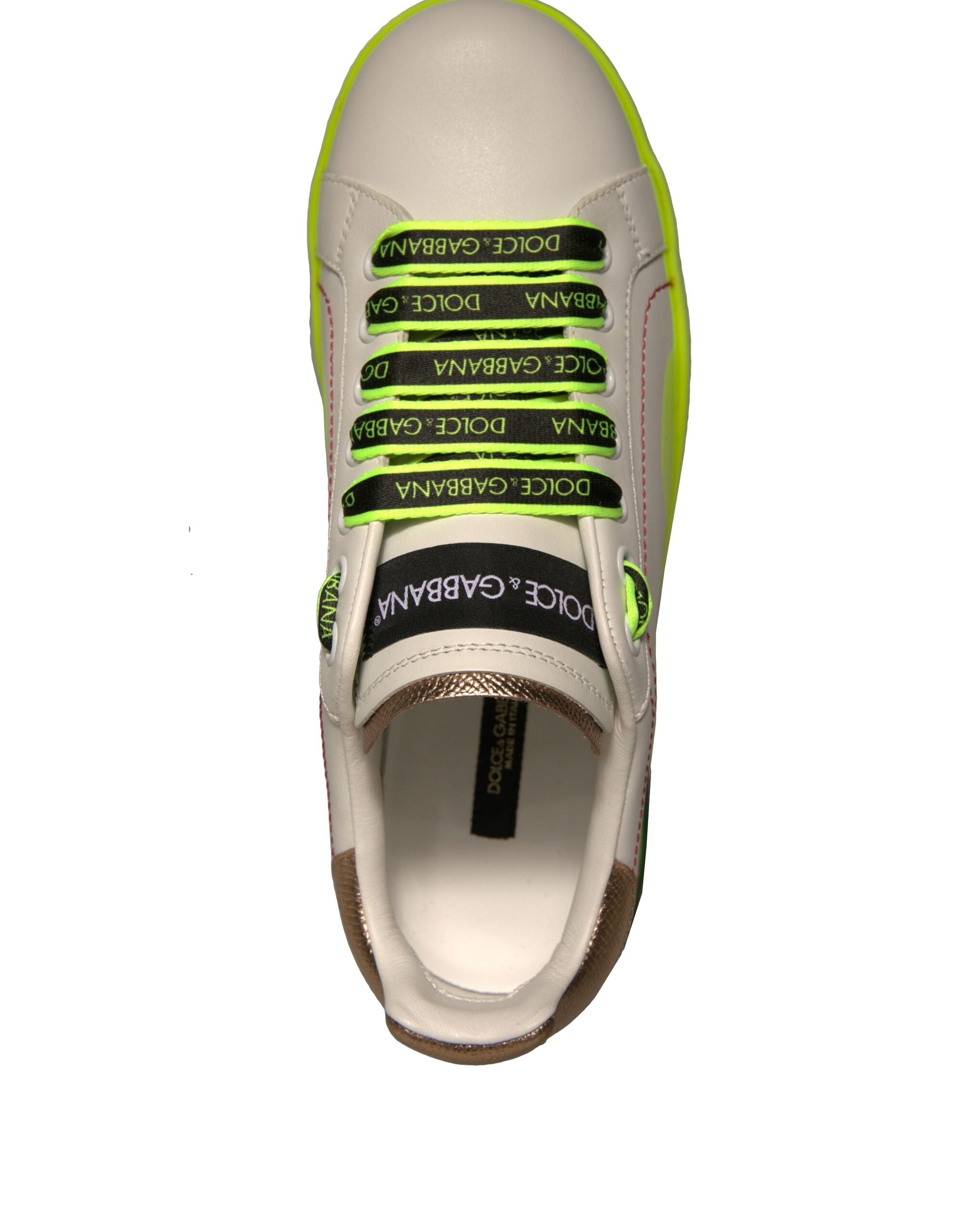 Dolce & Gabbana Wit Geel Portofino Leren Sneakers Schoenen