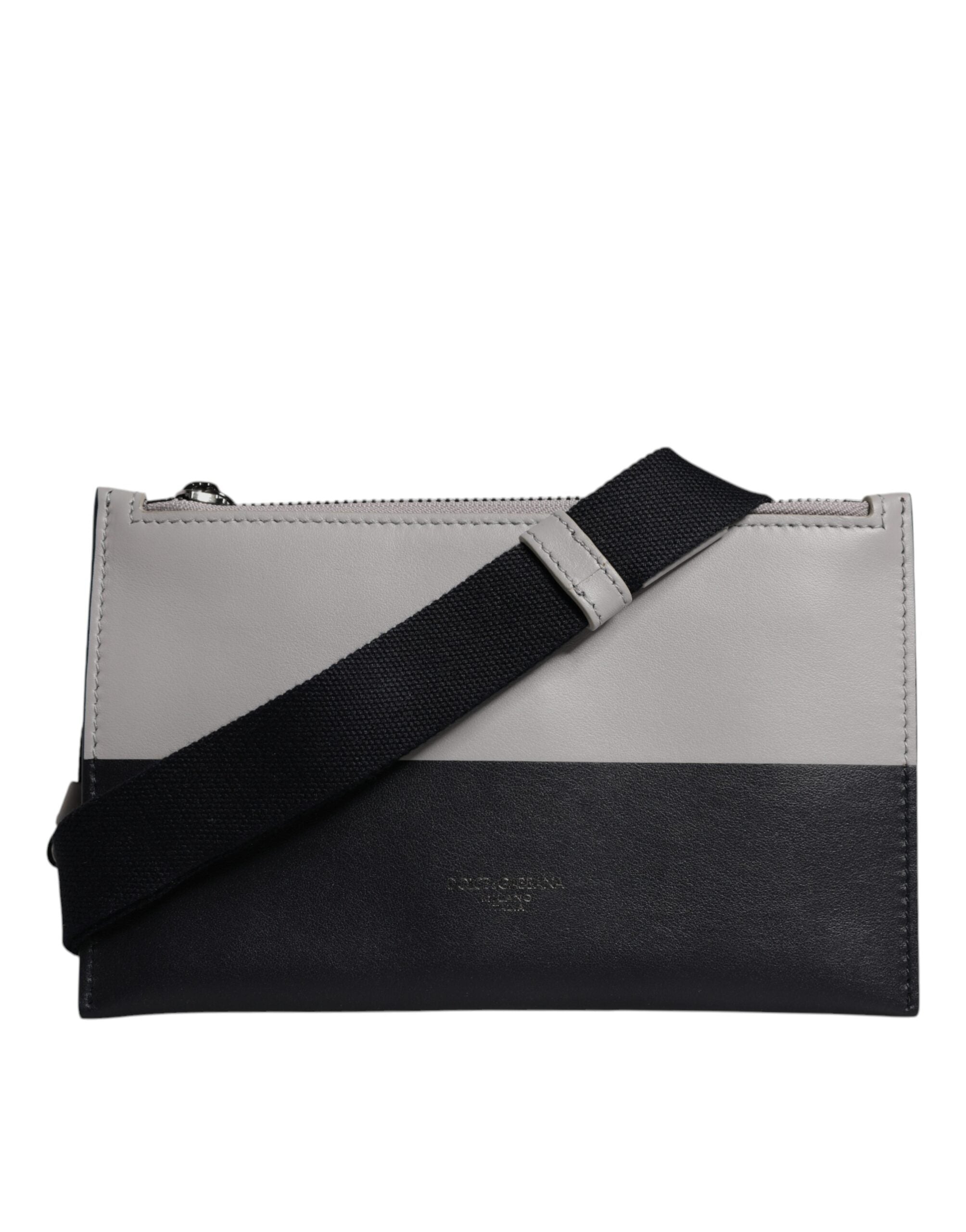 Dolce & Gabbana Zwart Witte Leren Crossbody Tas met Logo in Reliëf
