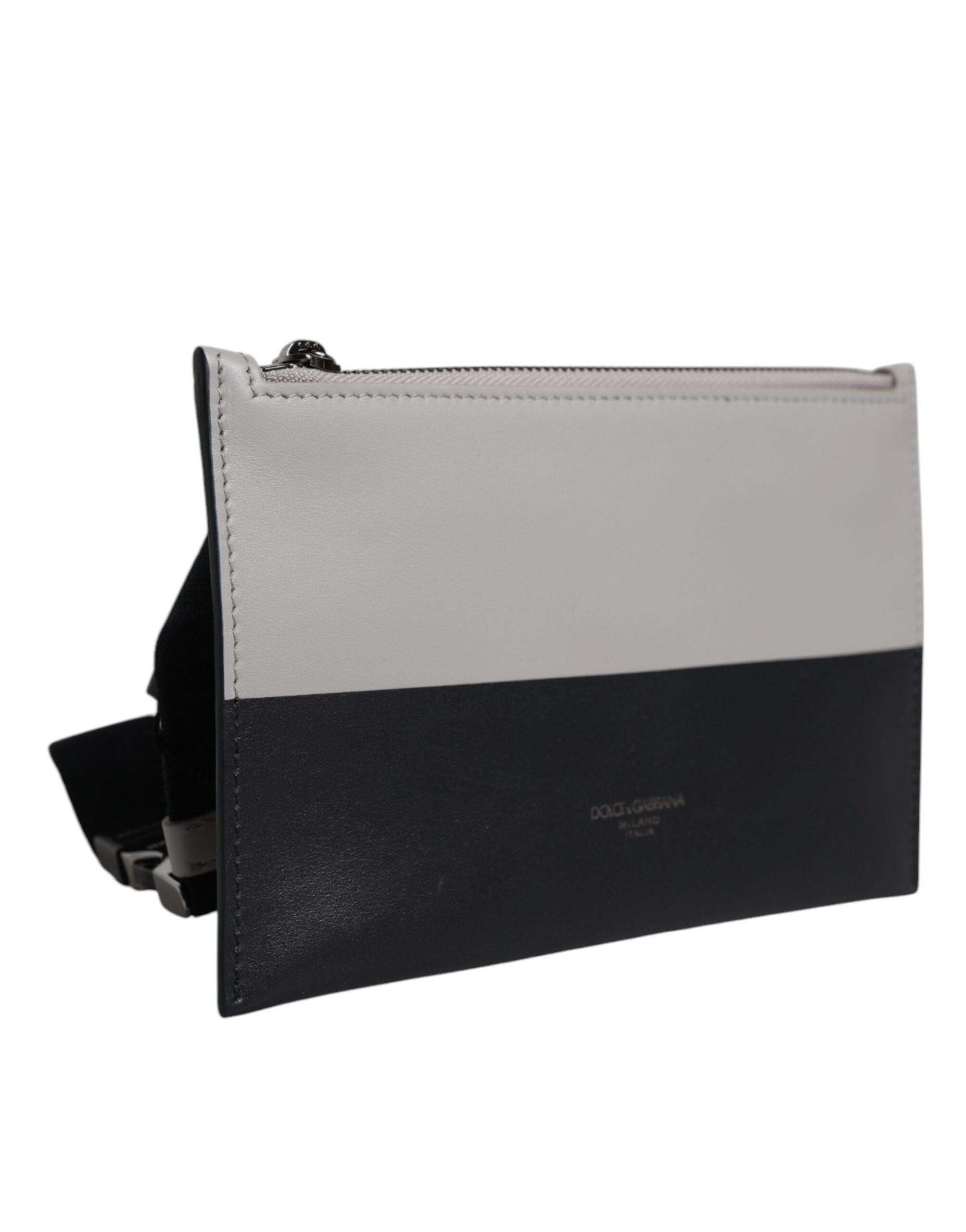 Dolce & Gabbana Zwart Witte Leren Crossbody Tas met Logo in Reliëf