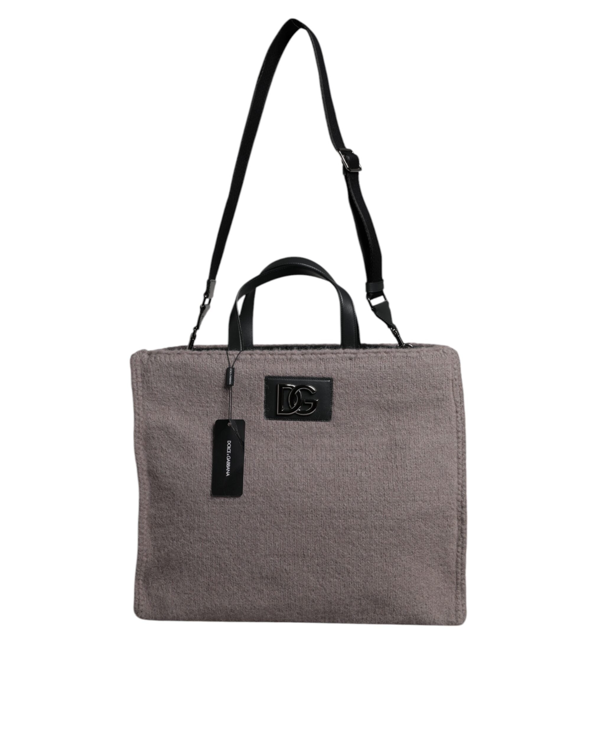 Dolce & Gabbana Grijze Alpaca Wol Schoudertas met Logo Plaat