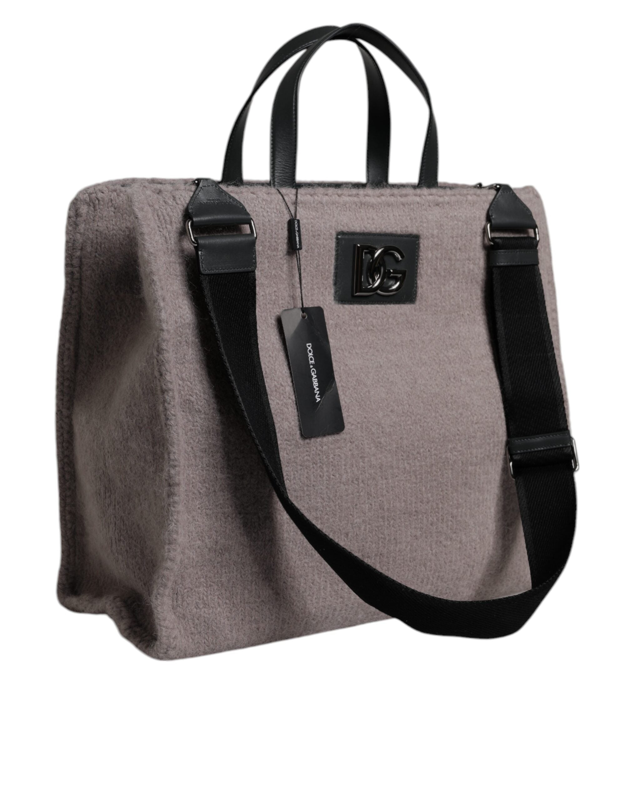 Dolce & Gabbana Grijze Alpaca Wol Schoudertas met Logo Plaat