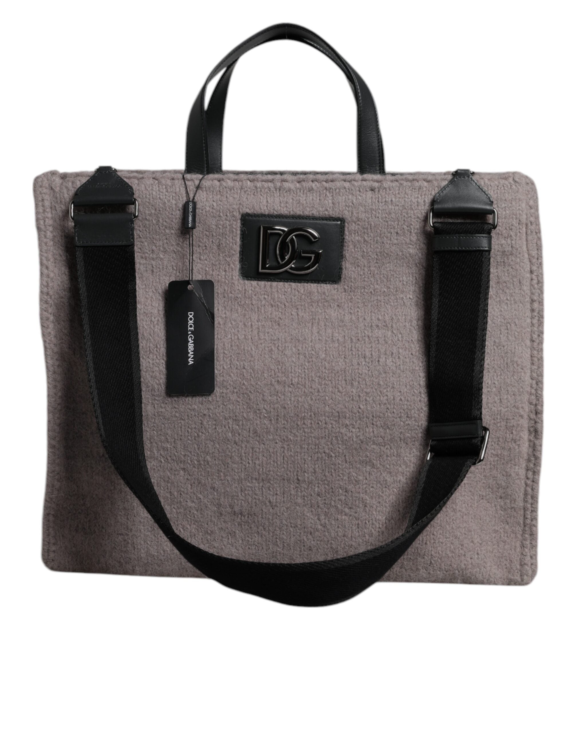 Dolce & Gabbana Grijze Alpaca Wol Schoudertas met Logo Plaat