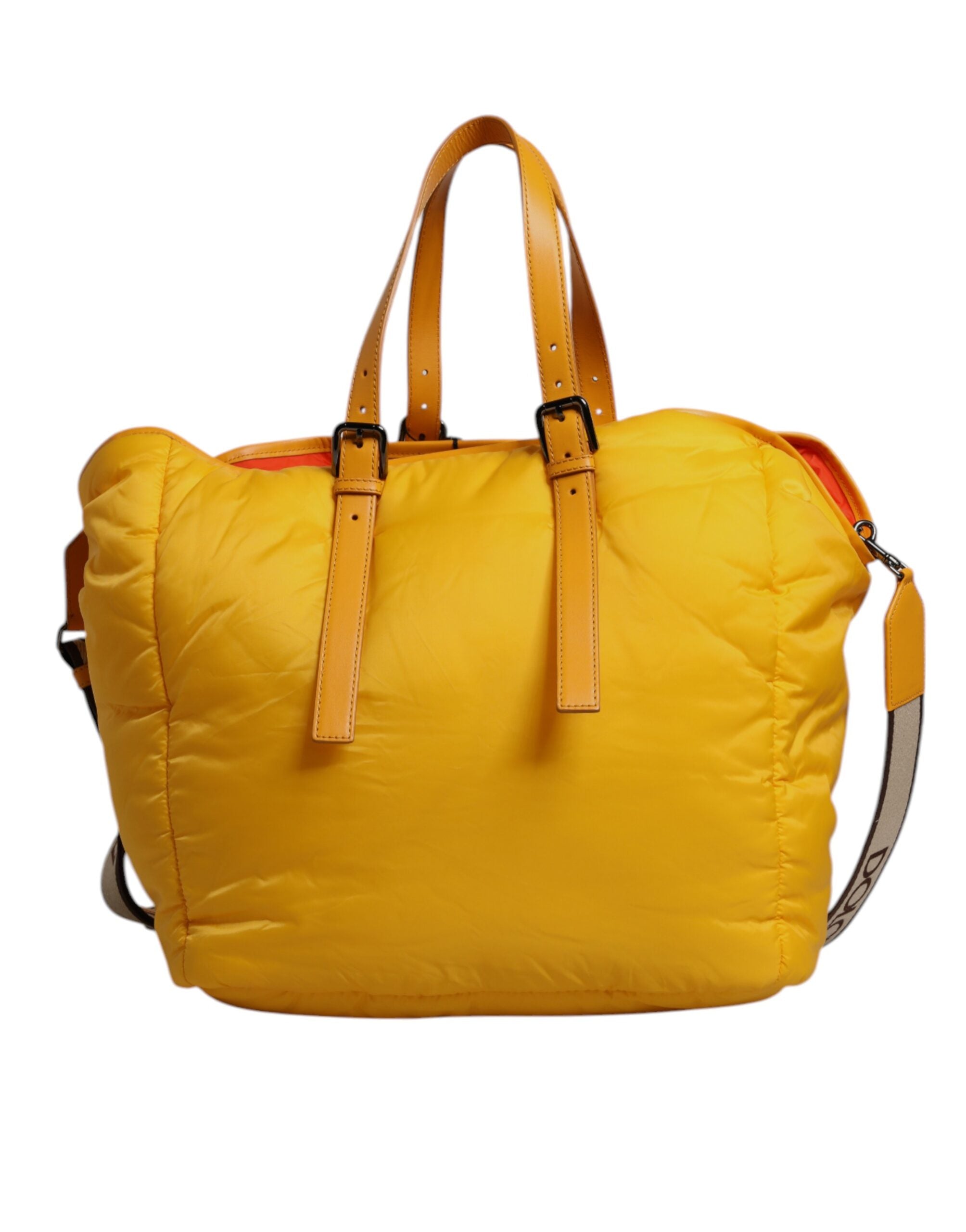 Dolce & Gabbana Gele Oranje Nylon Logo Plaque Hand Schouder Duffel Tas