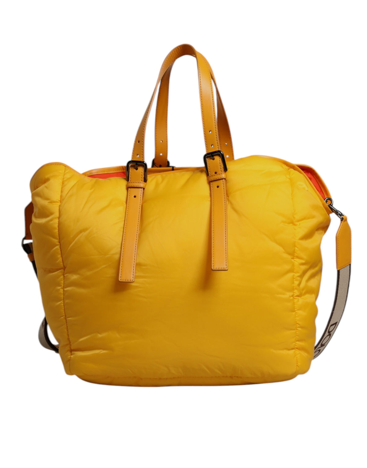 Dolce & Gabbana Gele Oranje Nylon Logo Plaque Hand Schouder Duffel Tas