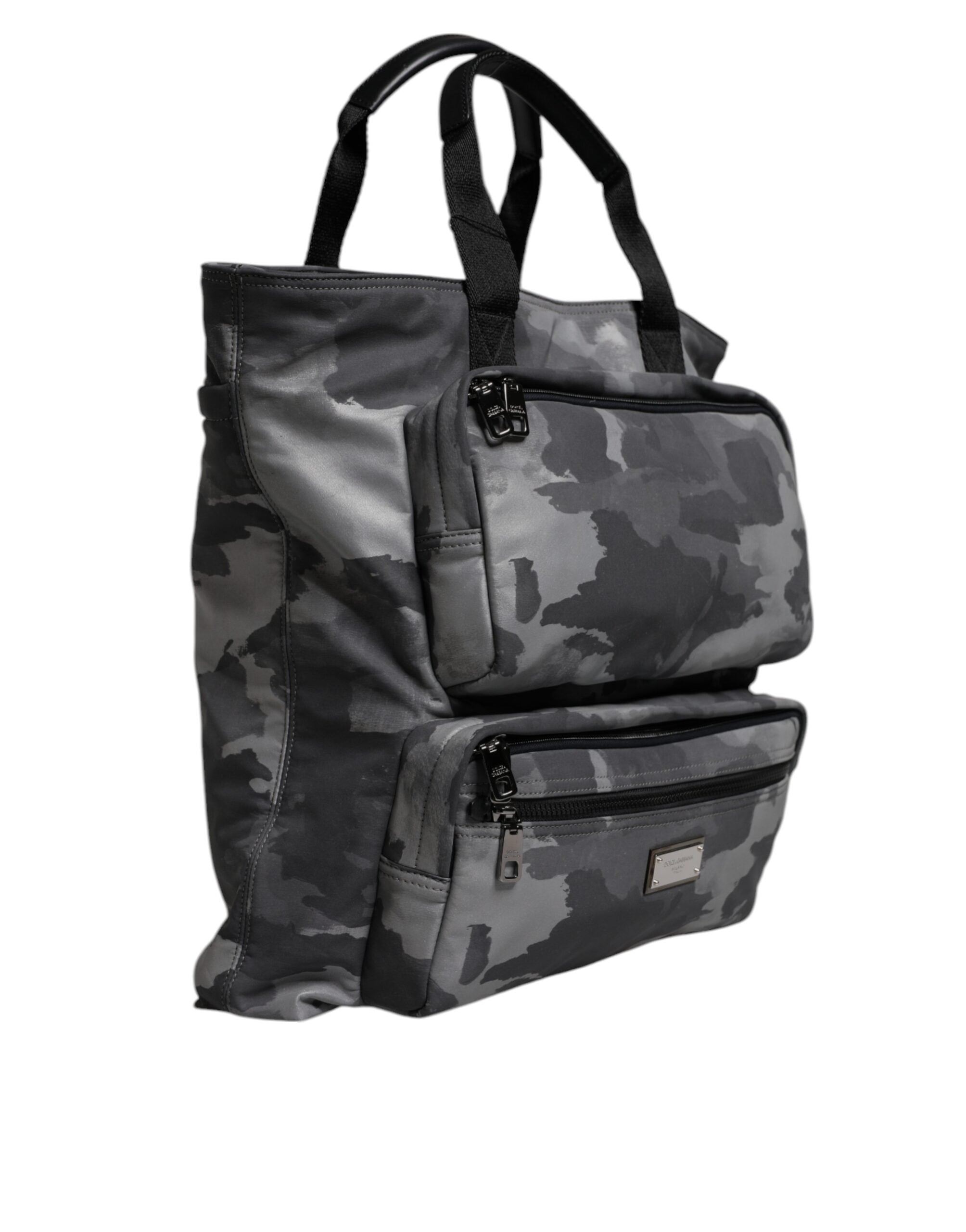 Dolce & Gabbana Grijs Camo Katoen Tote Bag met Meerdere Vakken