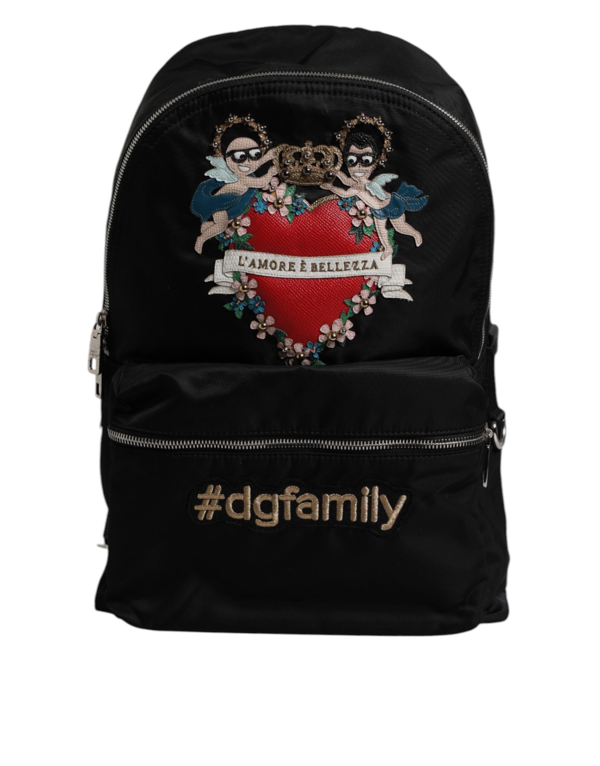 Dolce & Gabbana Zwarte Nylon #DGFAMILY Versierde Rugzak VULCANO Tas