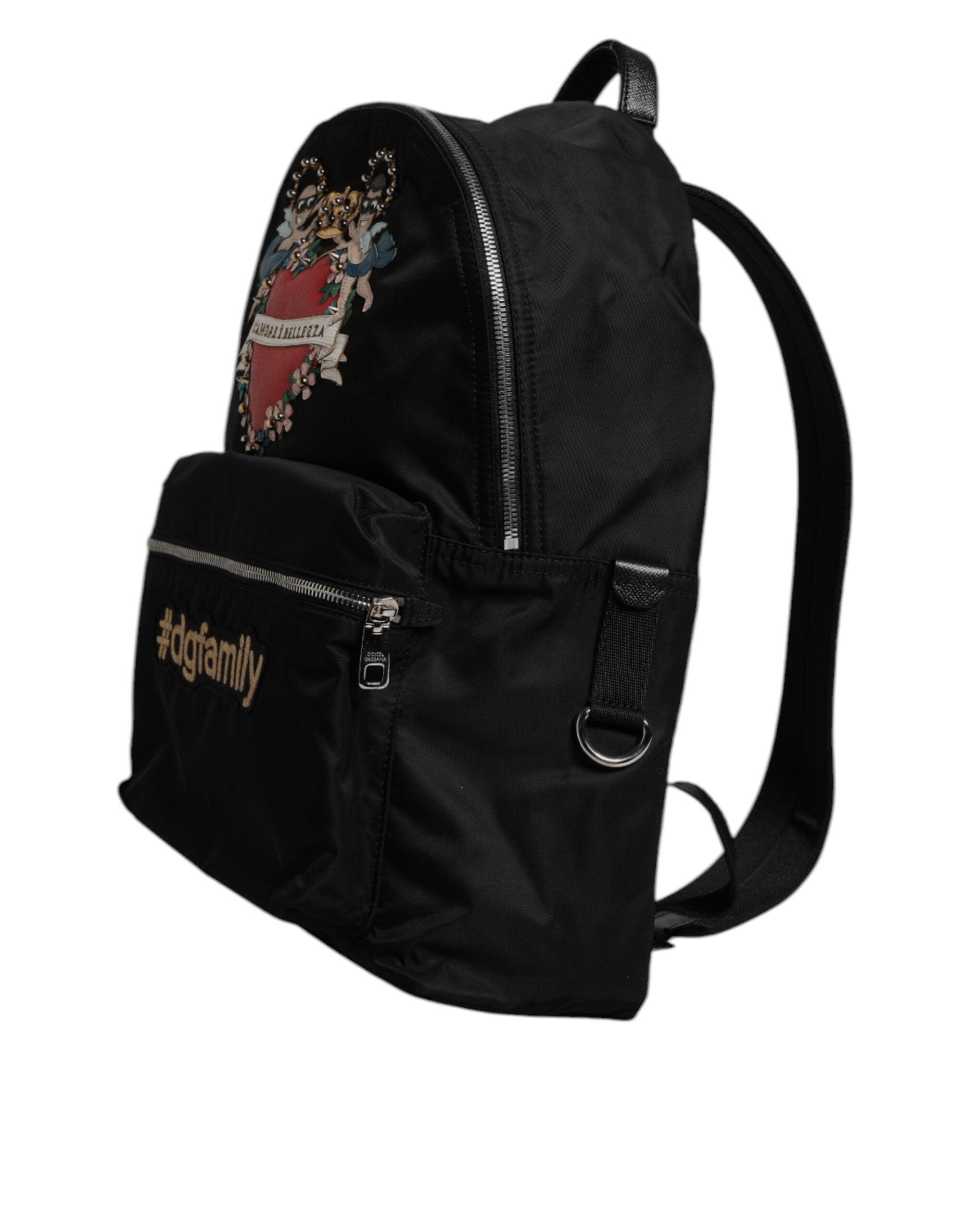 Dolce & Gabbana Zwarte Nylon #DGFAMILY Versierde Rugzak VULCANO Tas