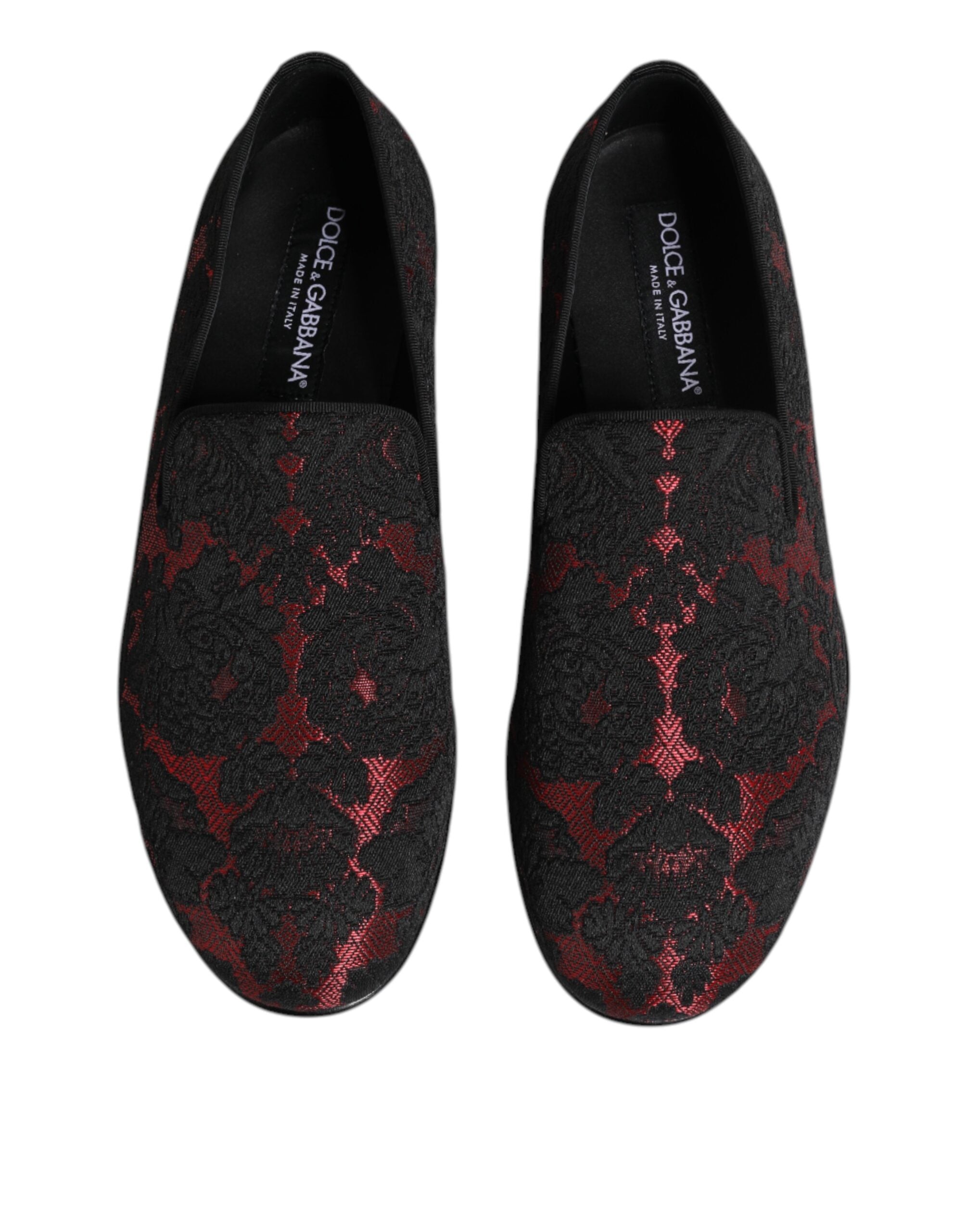 Dolce & Gabbana Rood Zwart Jacquard Instappers Schoenen