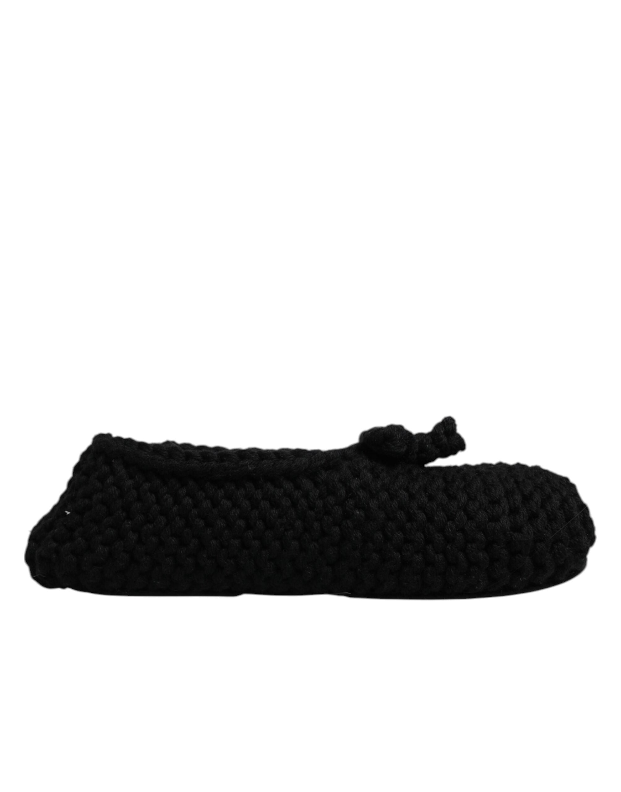 Dolce & Gabbana Black Wool Slip-On Flats Ballerina Shoes