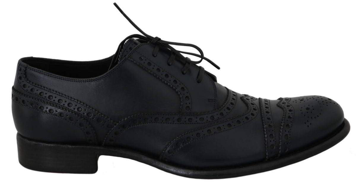 Dolce & Gabbana Donkerblauwe Leren Oxford Geklede Schoenen met Brogueperforaties