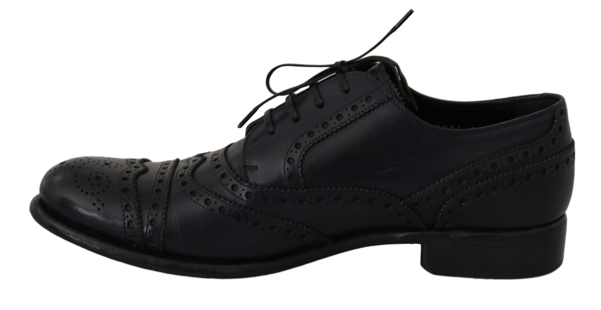 Dolce & Gabbana Donkerblauwe Leren Oxford Geklede Schoenen met Brogueperforaties