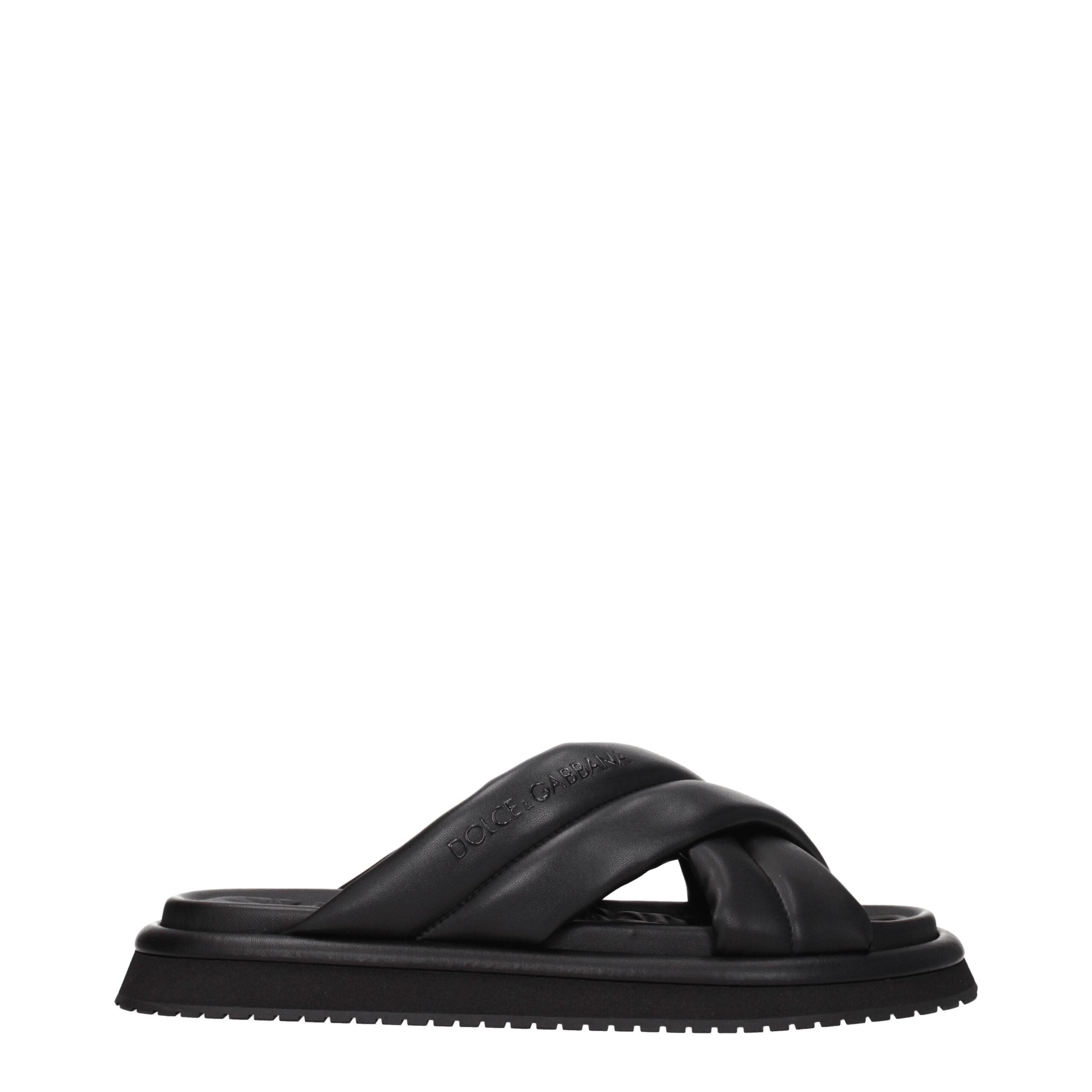 Dolce & Gabbana Zwarte Leren Slippers