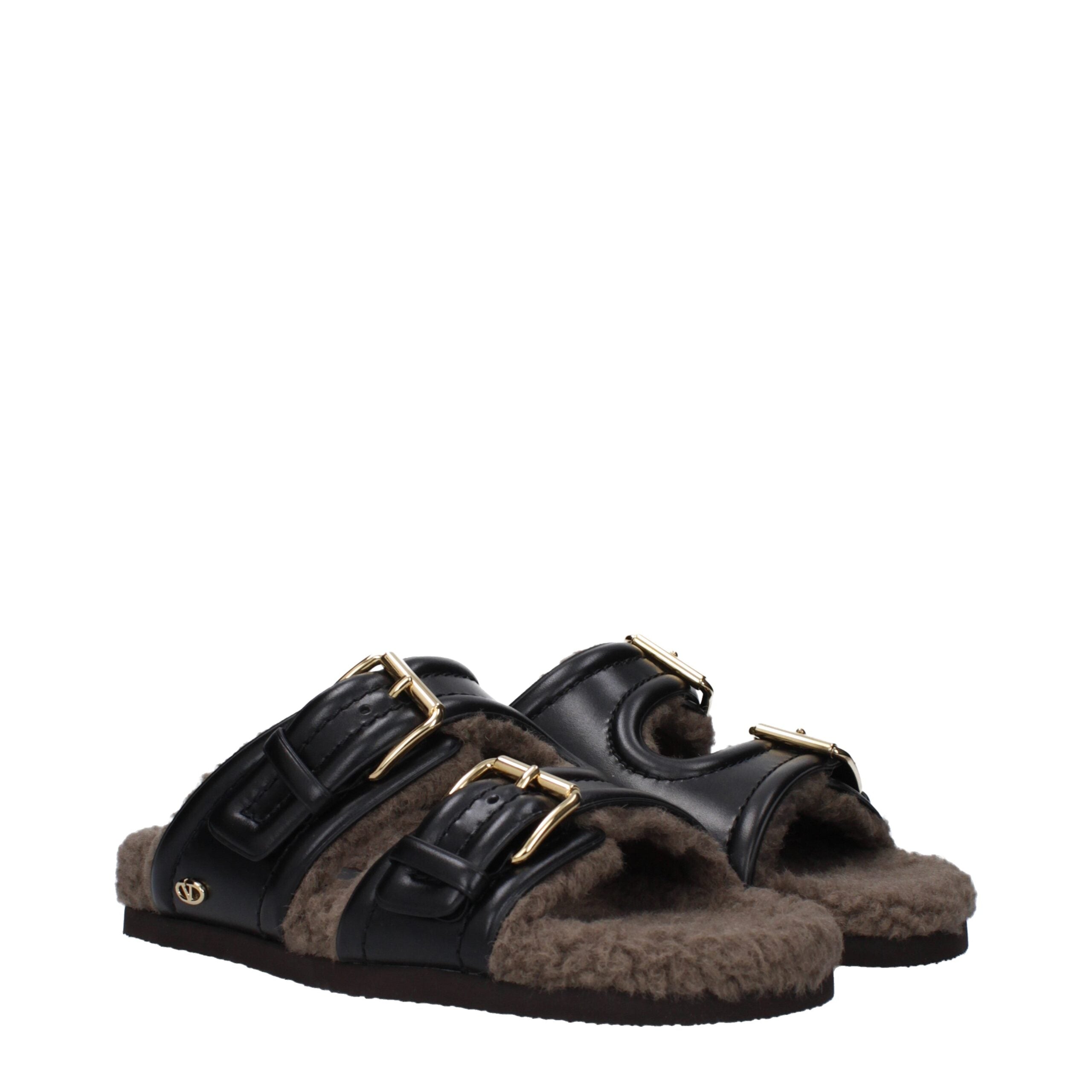 Valentino Garavani Zwarte Leren Slippers