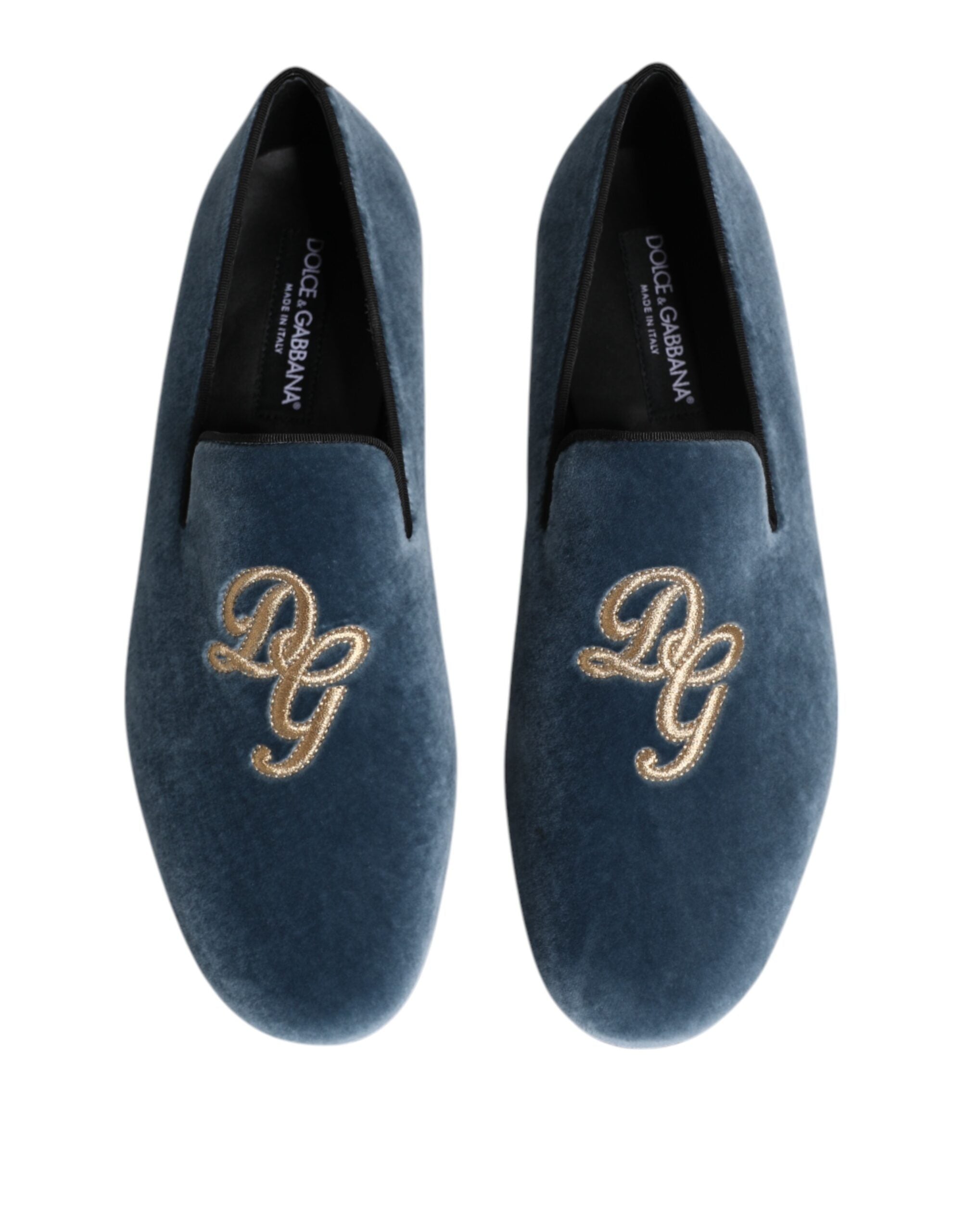 Dolce & Gabbana Blauwe Velvet DG Logo Instappers Nette Schoenen