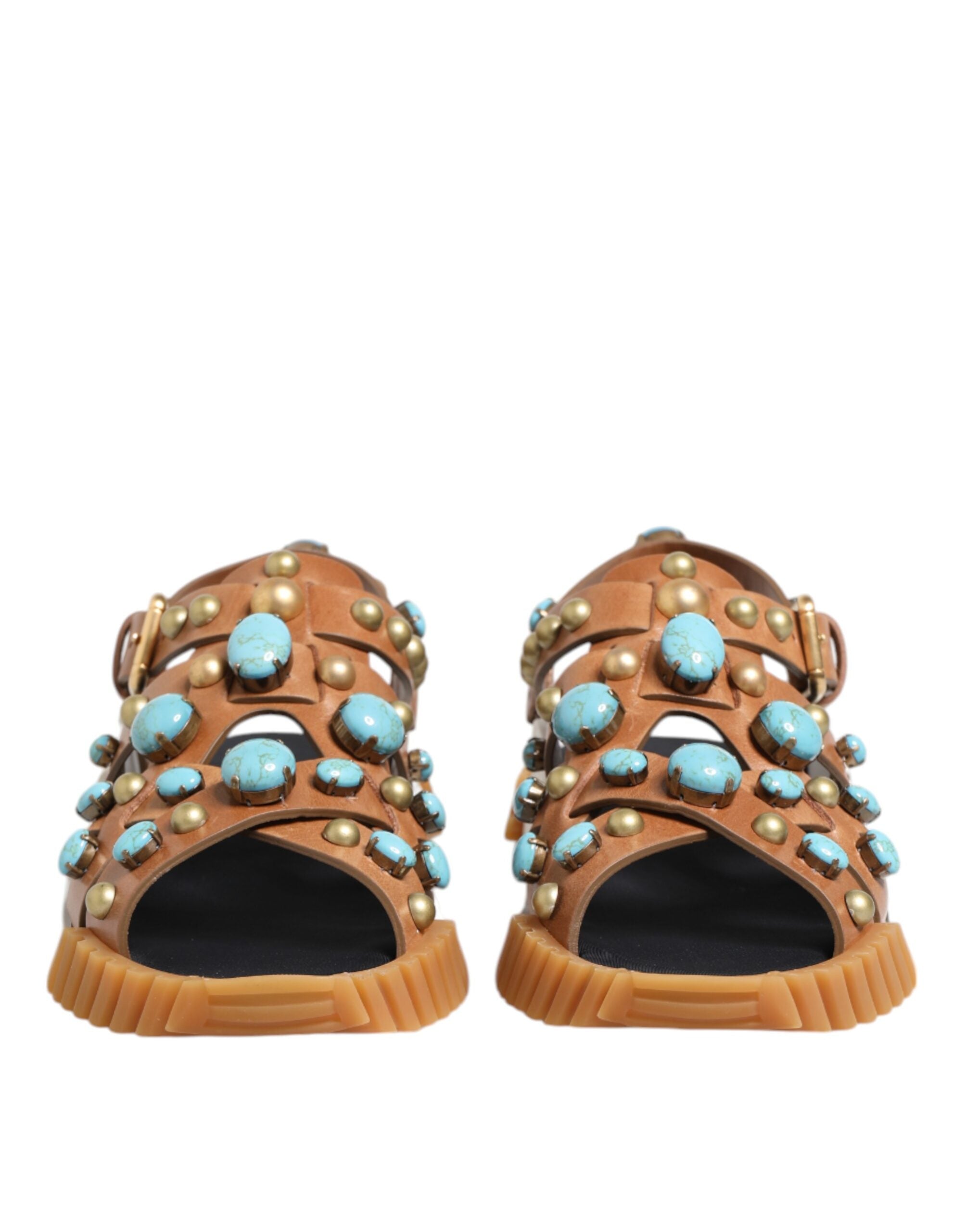 Dolce & Gabbana Bruine Leren Slipper Sandalen met Studs