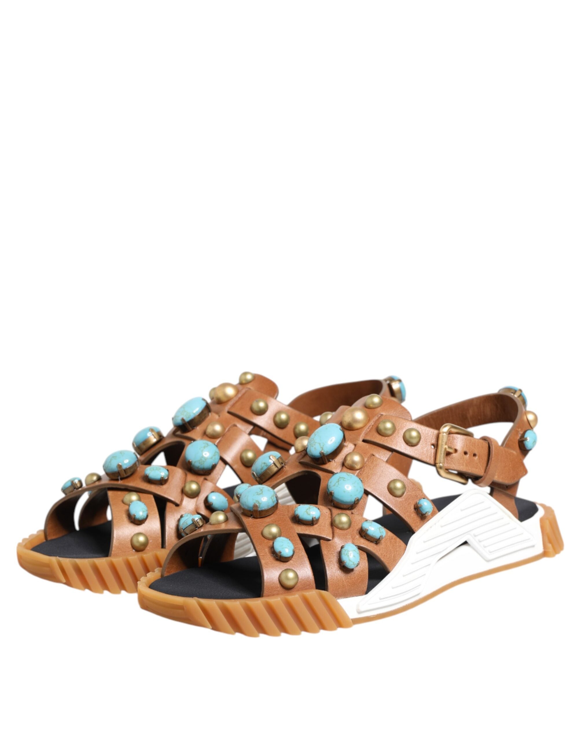 Dolce & Gabbana Bruine Leren Slipper Sandalen met Studs