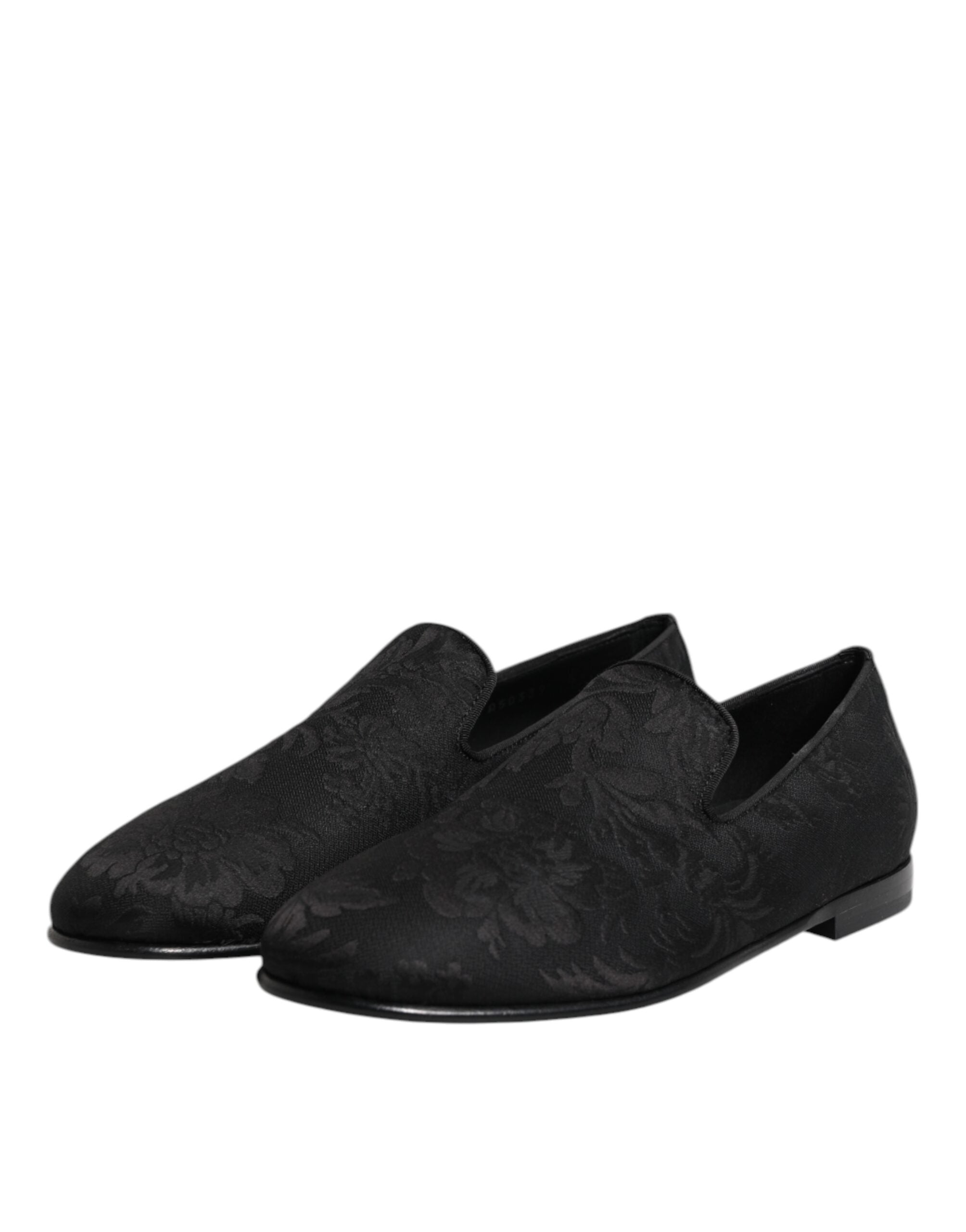 Dolce & Gabbana Zwarte Gebloemde Brokaat Loafers Heren Nette Schoenen