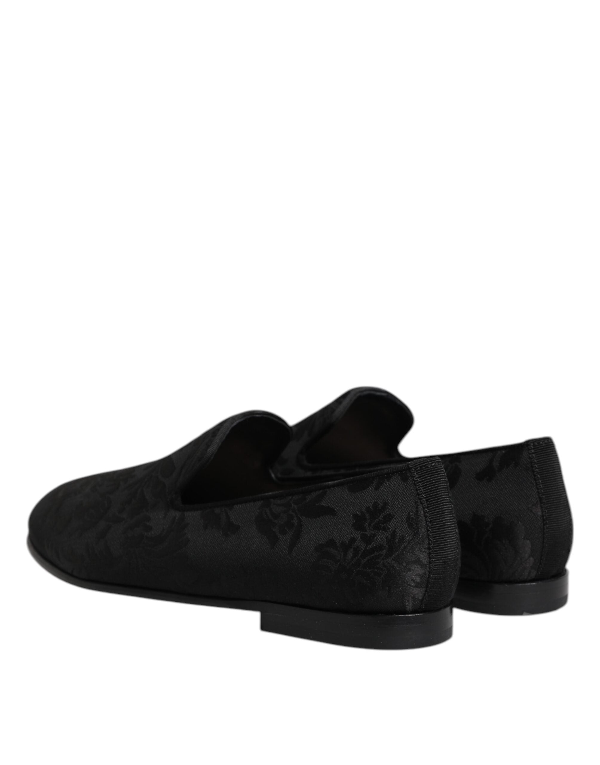 Dolce & Gabbana Zwarte Gebloemde Brokaat Loafers Heren Nette Schoenen