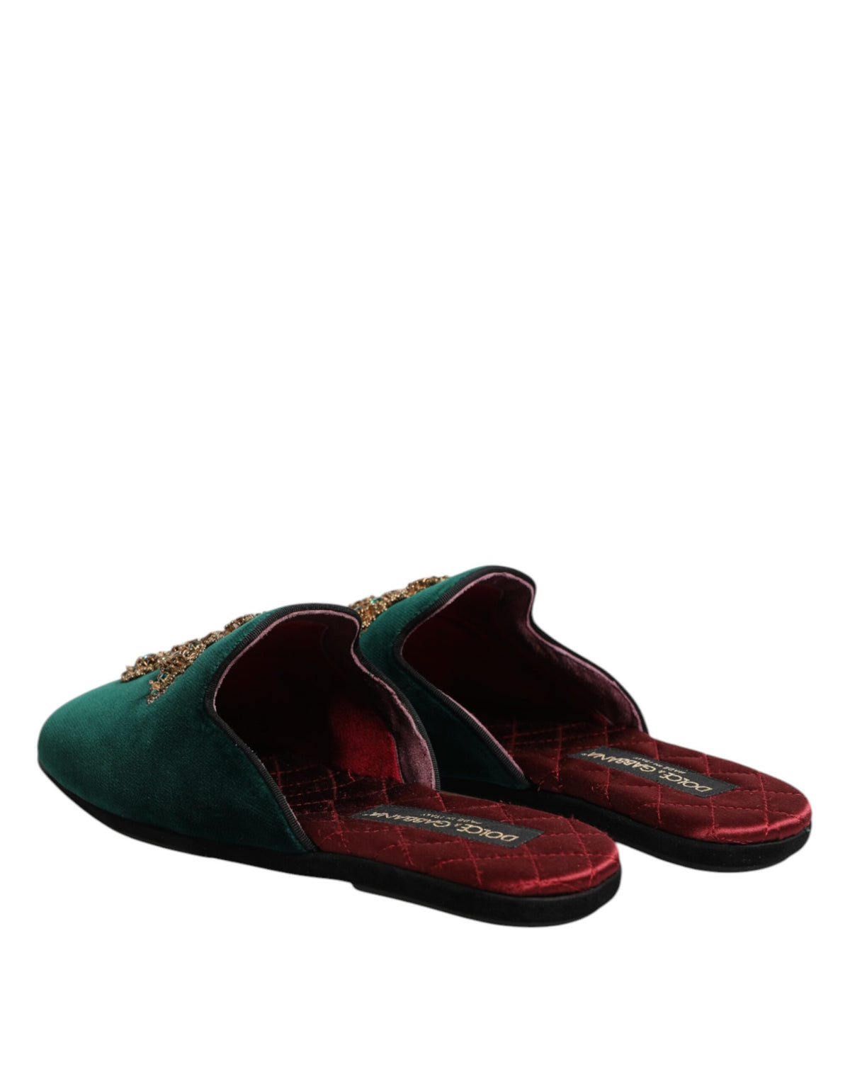 Dolce & Gabbana Groene Fluweel Kruis Versierde Muiltjes Schoenen