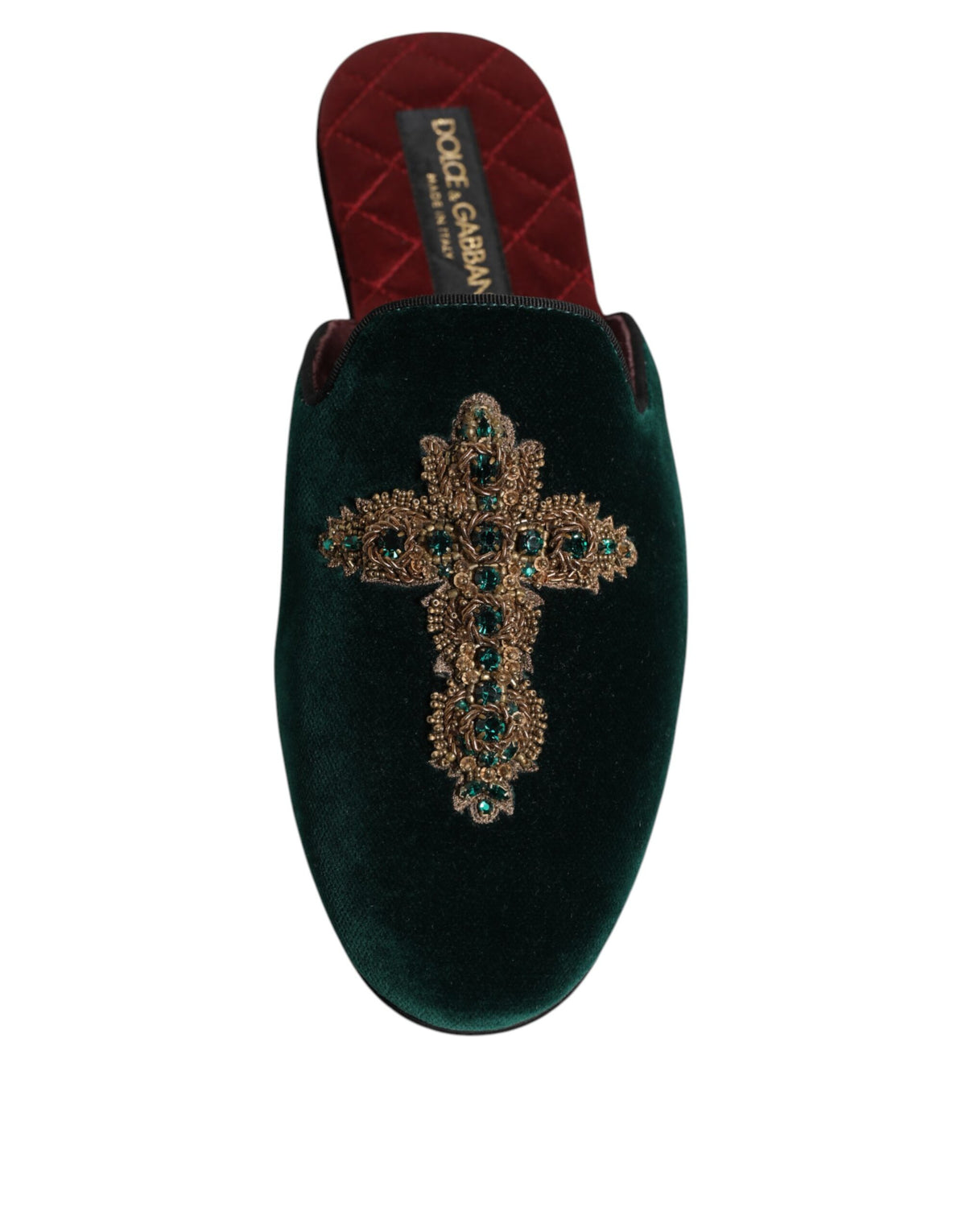 Dolce & Gabbana Groene Fluweel Kruis Versierde Muiltjes Schoenen