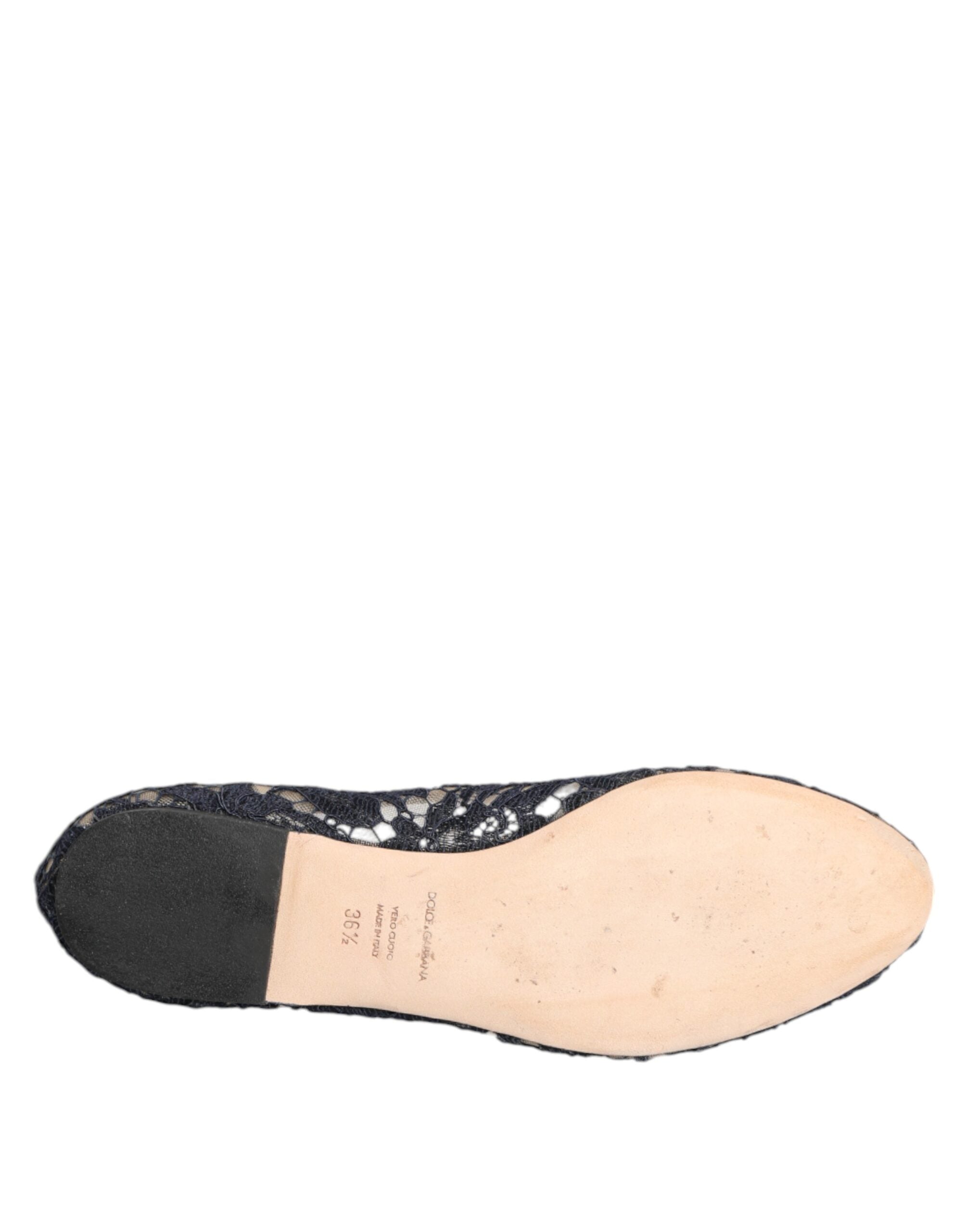 Dolce & Gabbana Blue Taormina Lace Crystals Flat Shoes