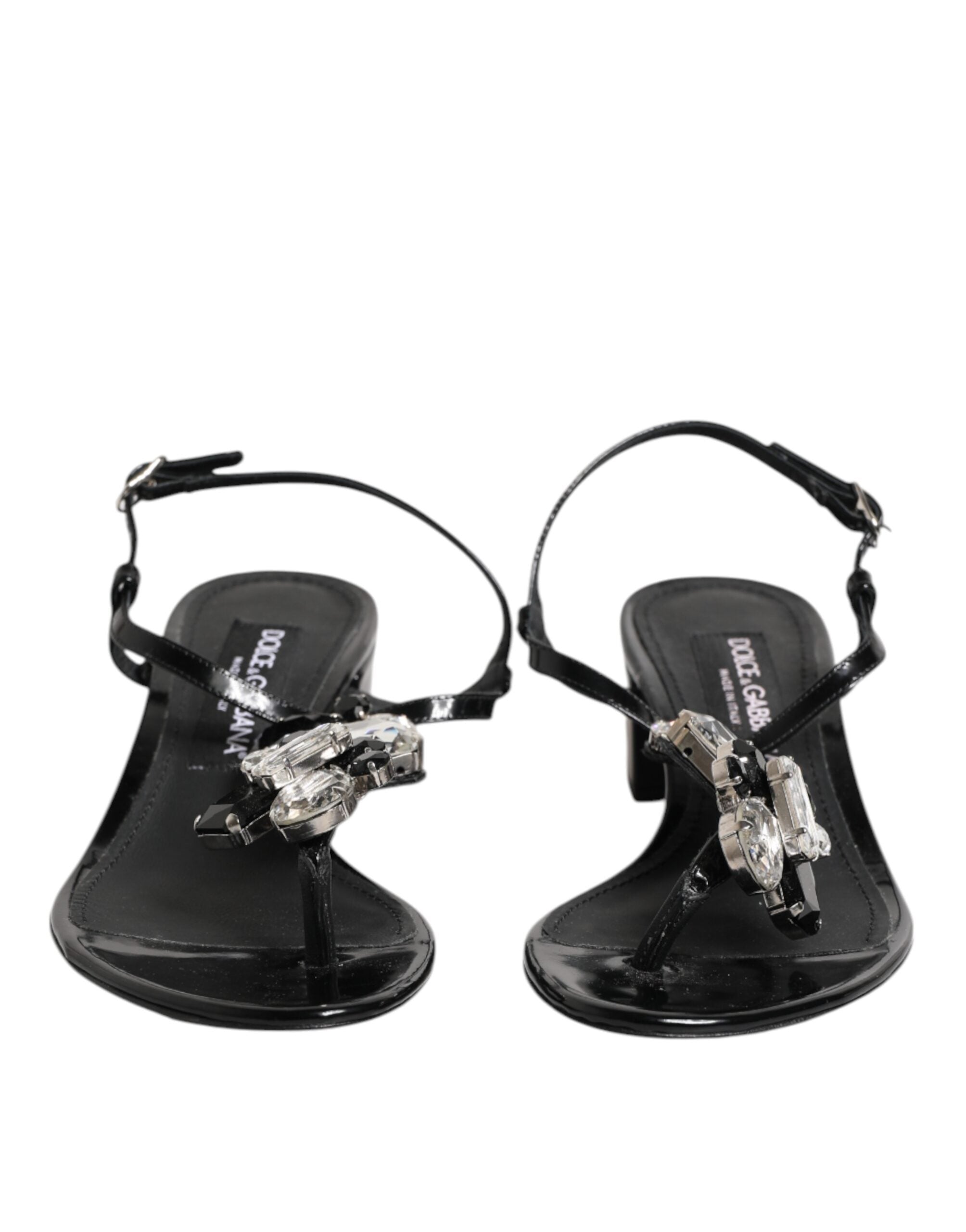 Dolce & Gabbana Zwarte Leren Enkelband Sandalen met Kristallen
