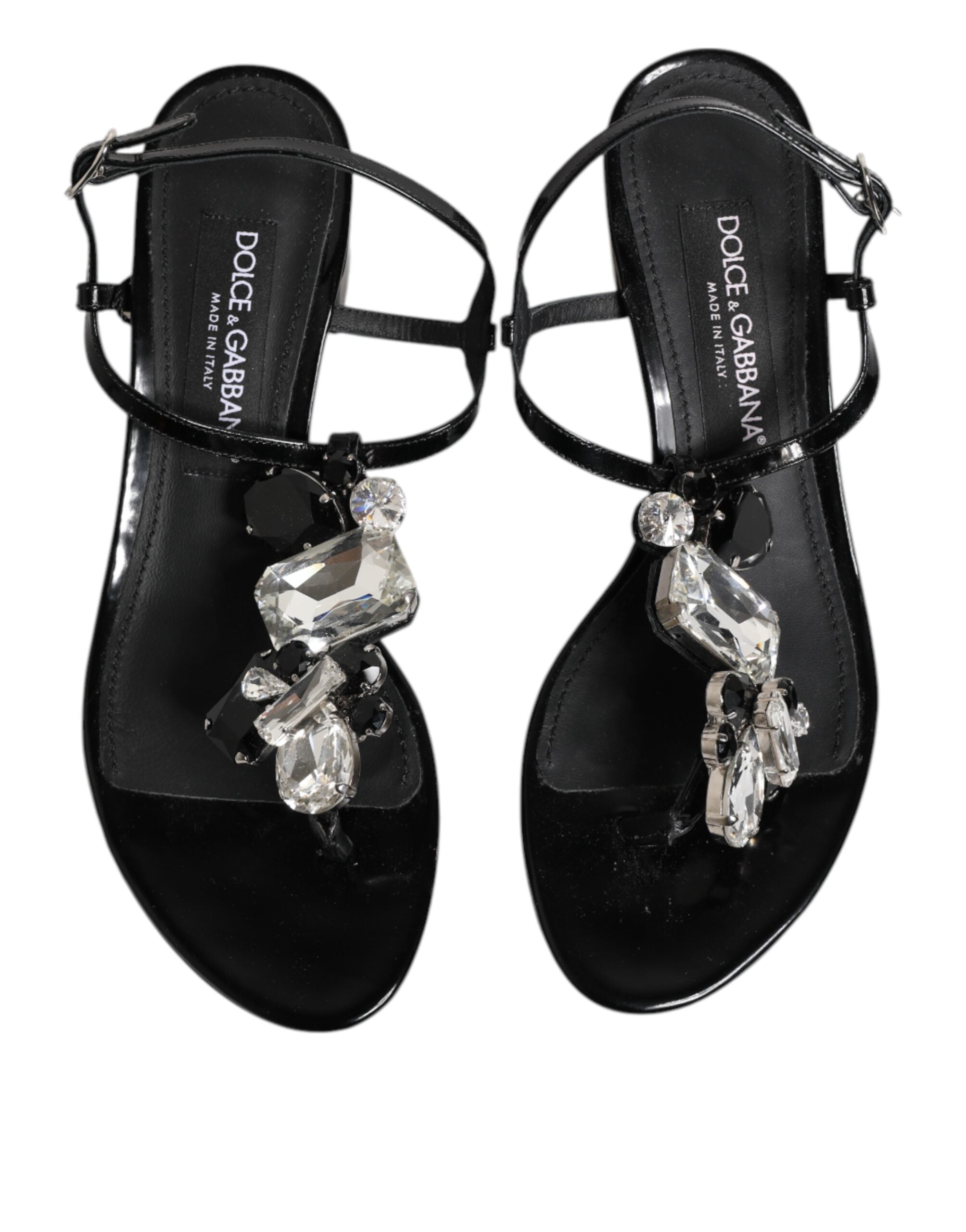 Dolce & Gabbana Zwarte Leren Enkelband Sandalen met Kristallen