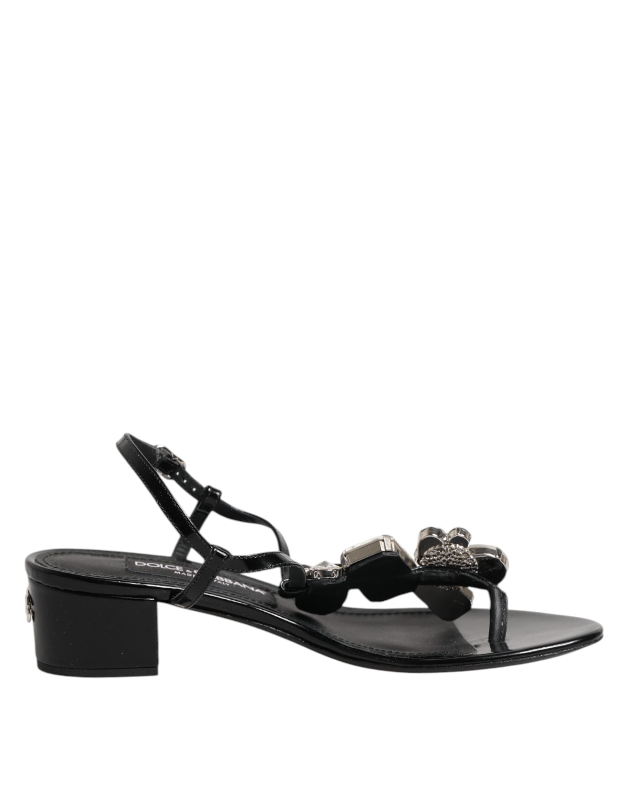 Dolce & Gabbana Zwarte Leren Enkelband Sandalen met Kristallen