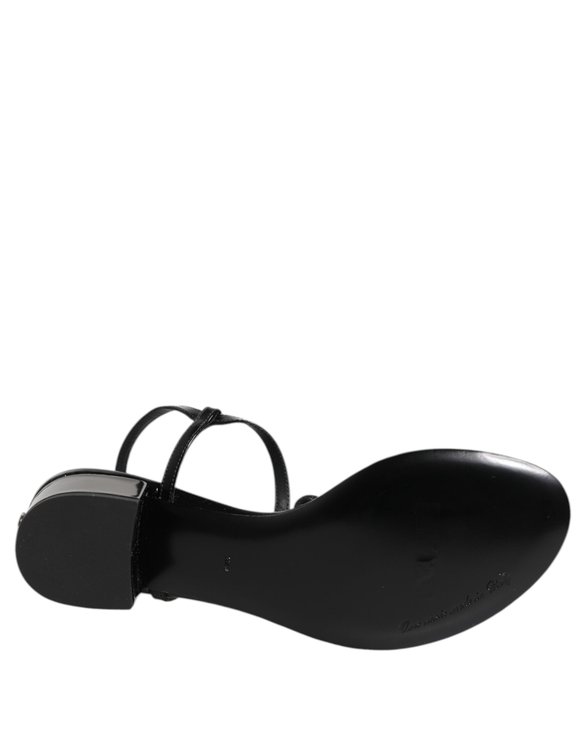 Dolce & Gabbana Zwarte Leren Enkelband Sandalen met Kristallen
