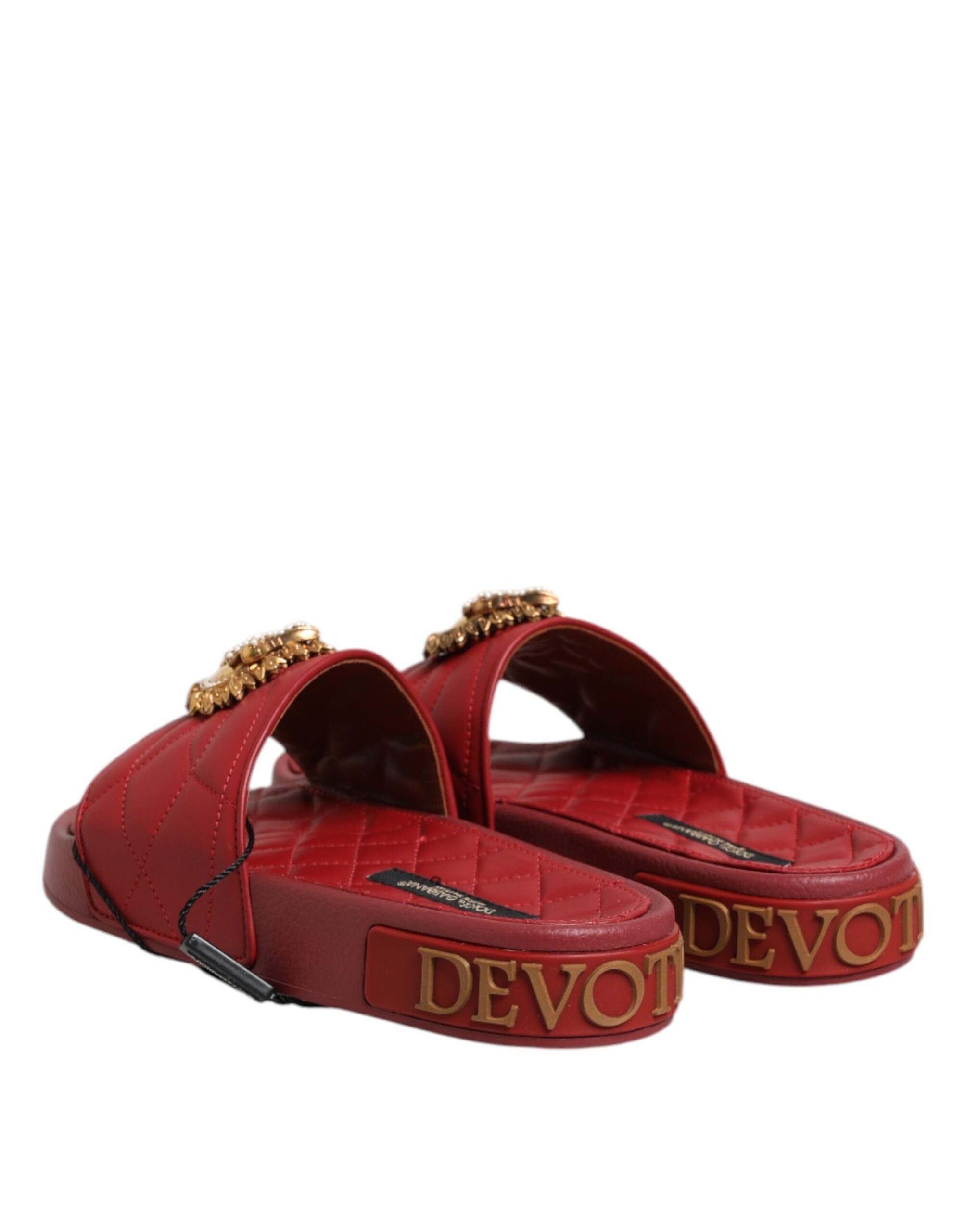 Dolce & Gabbana Red Devotion Quilted Leather Slides Shoes
