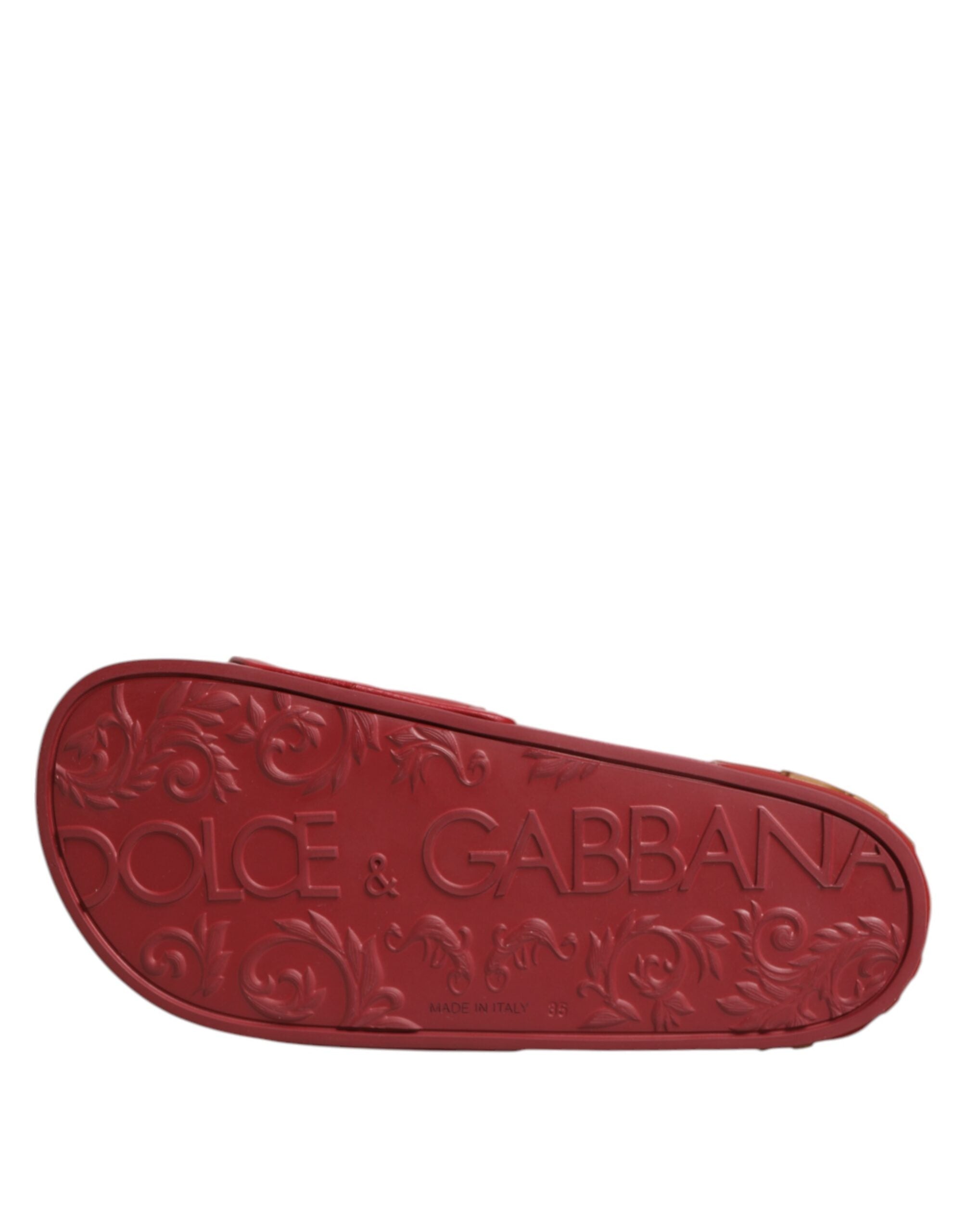 Dolce & Gabbana Red Devotion Quilted Leather Slides Shoes