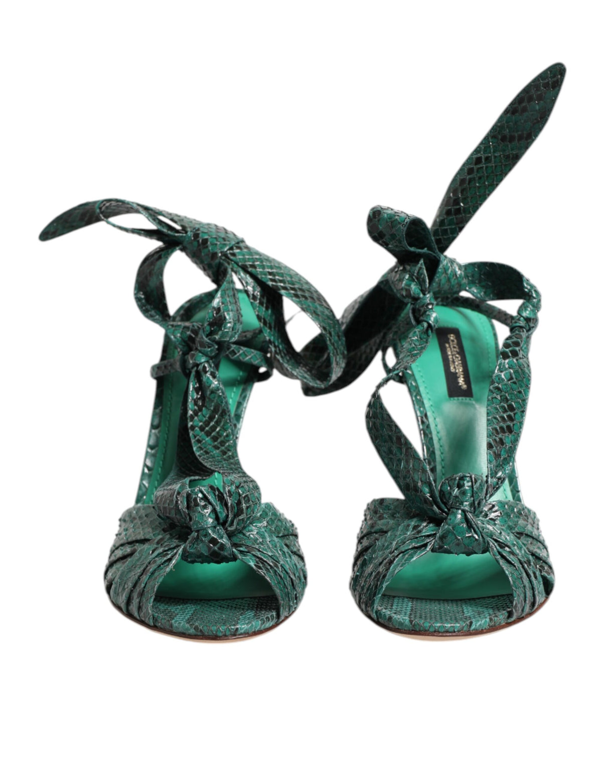 Dolce & Gabbana Groene Python Leren Hak Sandalen Schoenen