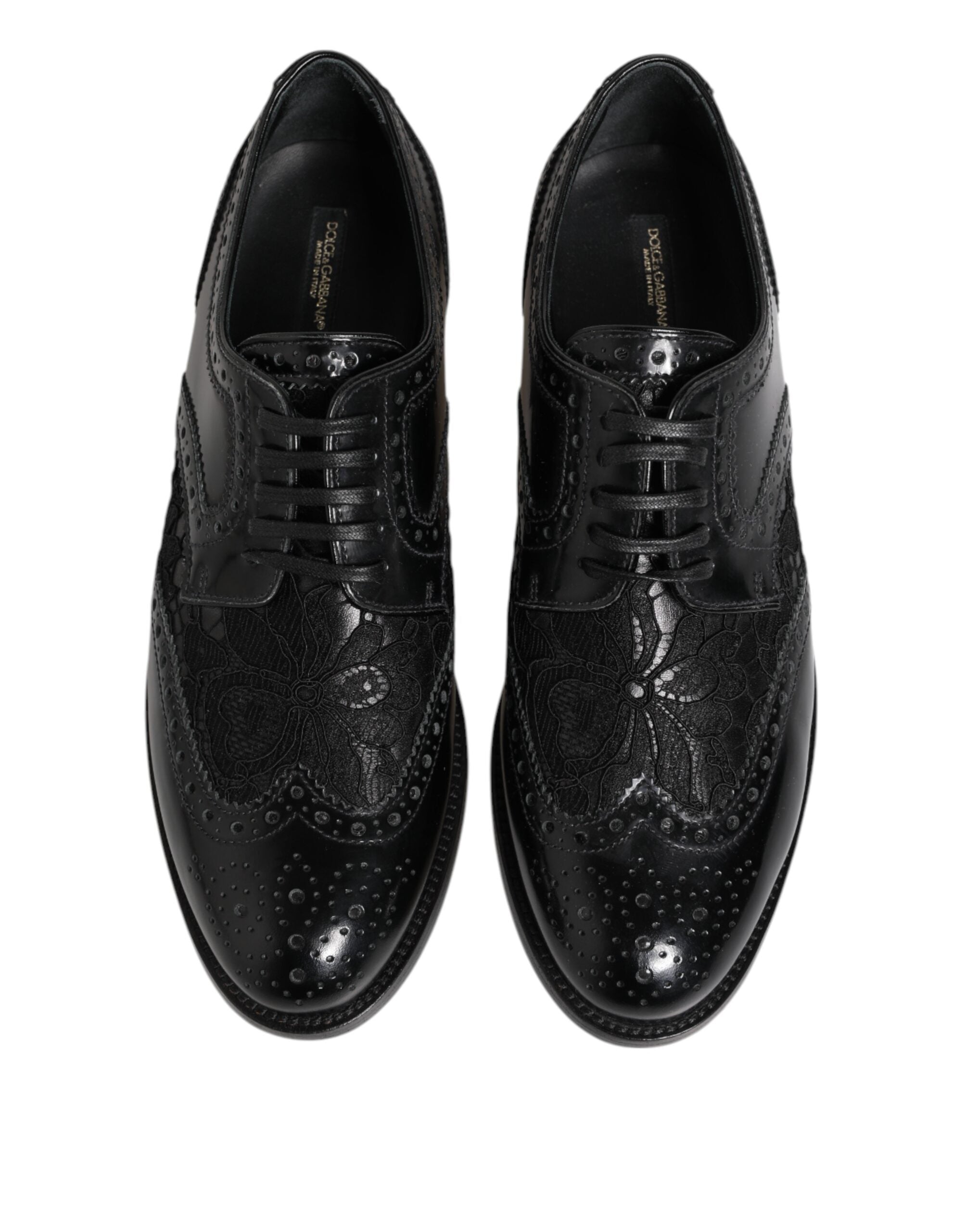 Dolce & Gabbana Zwarte Leren Gebloemde Kanten Jurk Formele Schoenen
