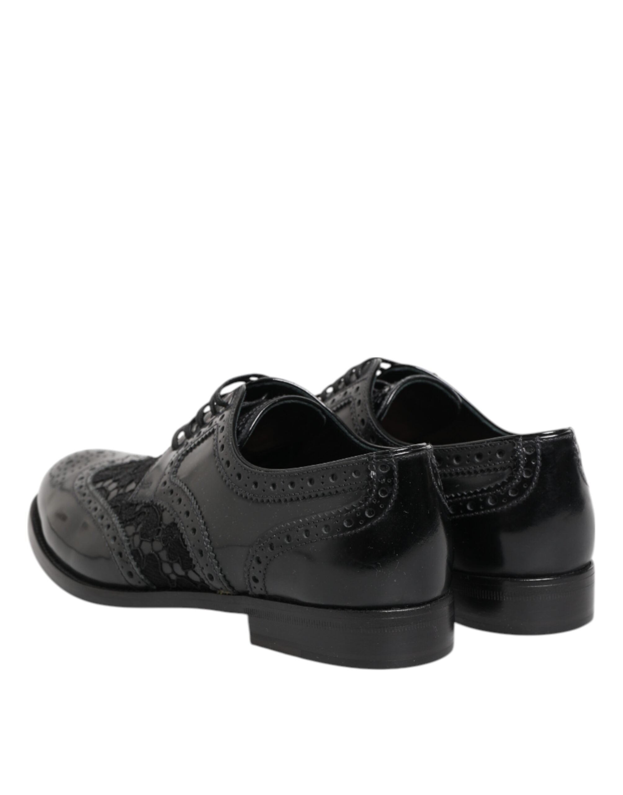 Dolce & Gabbana Zwarte Leren Gebloemde Kanten Jurk Formele Schoenen