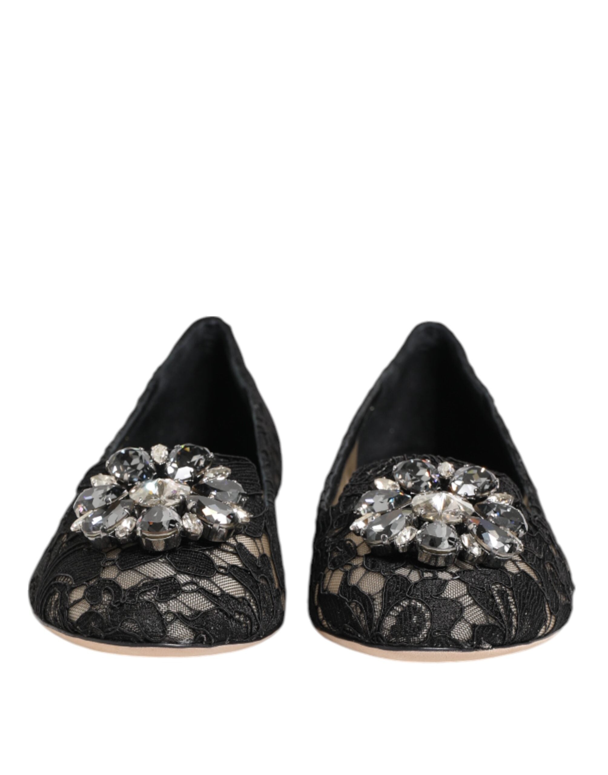 Dolce & Gabbana Black Taormina Lace Crystals Flat Shoes